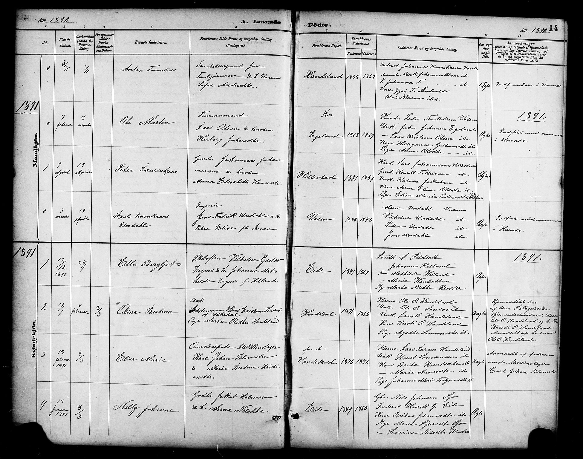 Fjelberg sokneprestembete, AV/SAB-A-75201/H/Hab: Klokkerbok nr. B 4, 1889-1919, s. 14