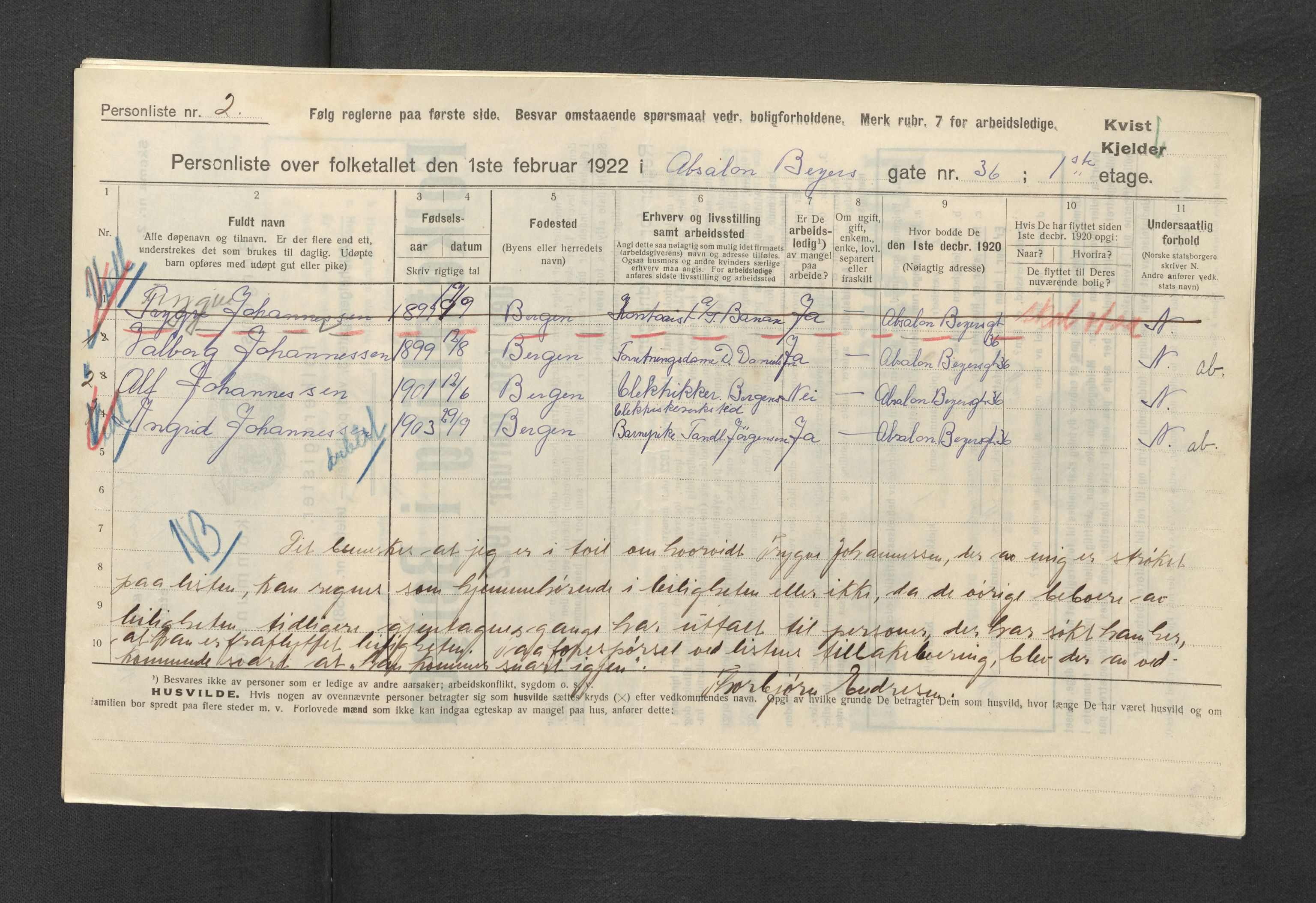 SAB, Kommunal folketelling 1922 for Bergen kjøpstad, 1922, s. 654