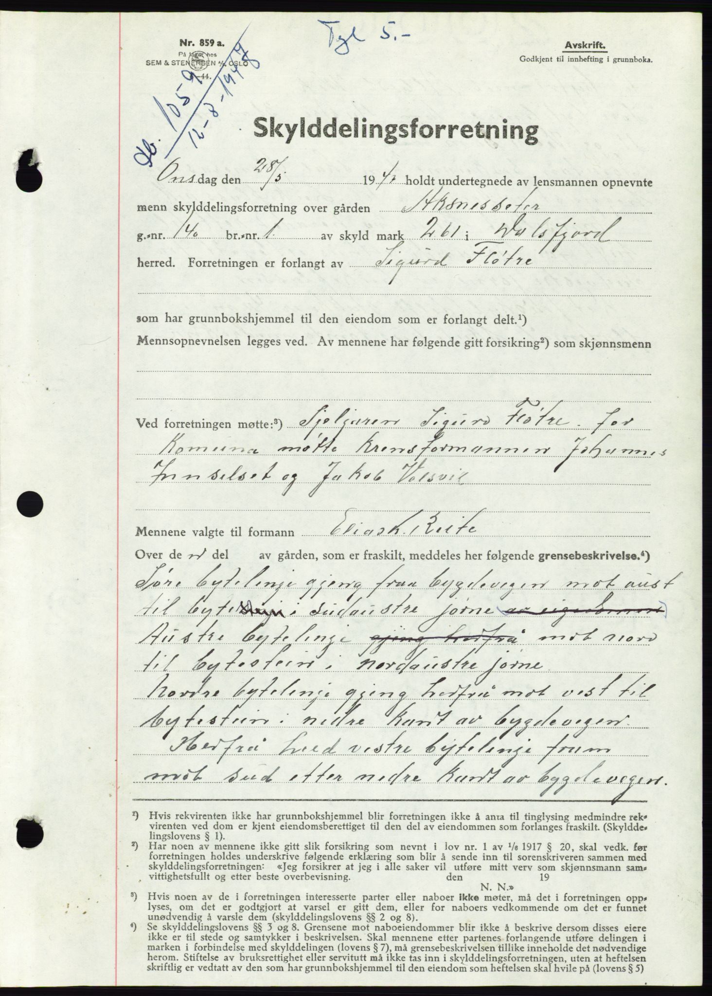 Søre Sunnmøre sorenskriveri, AV/SAT-A-4122/1/2/2C/L0081: Pantebok nr. 7A, 1947-1948, Dagboknr: 1059/1947