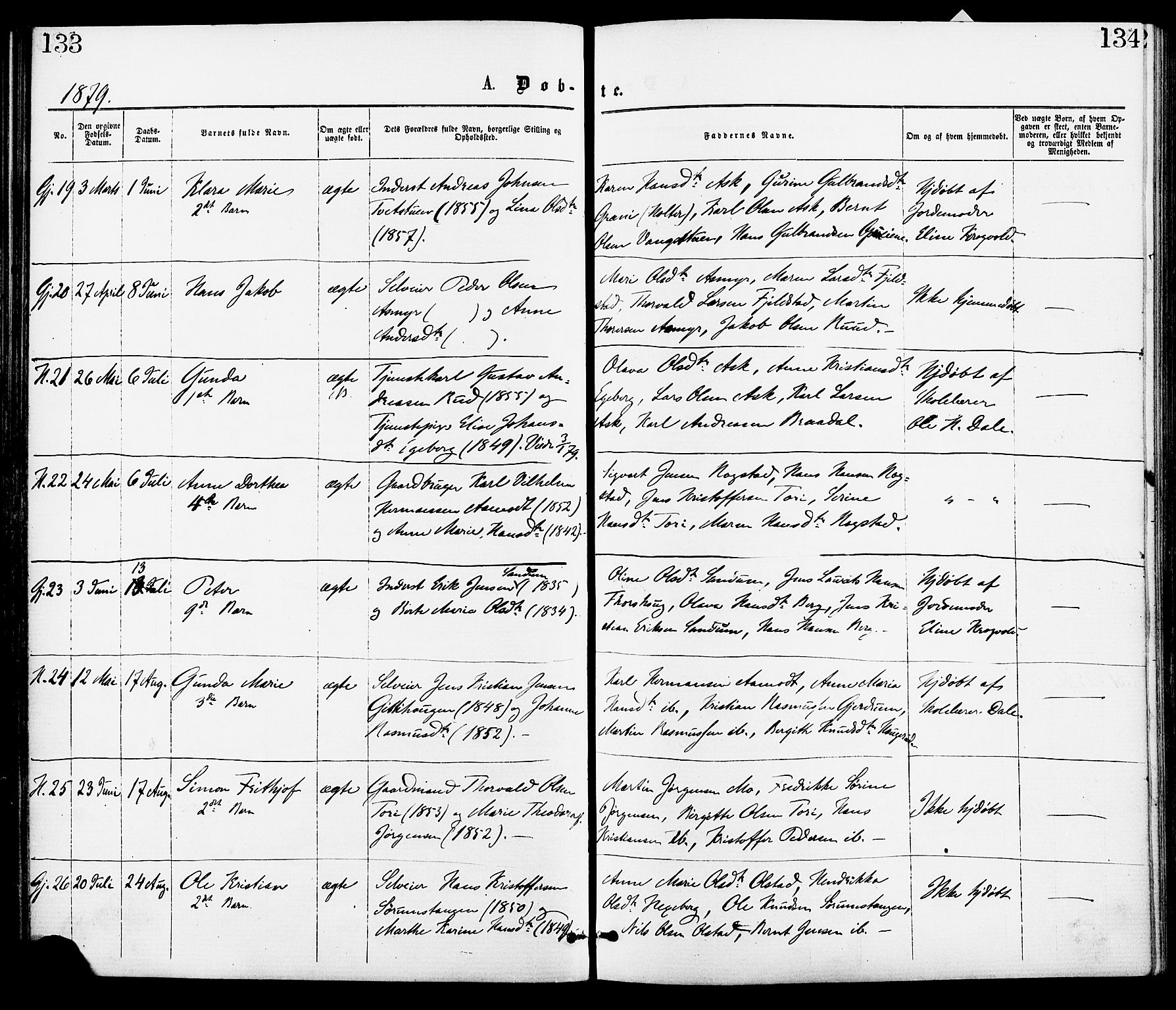 Gjerdrum prestekontor Kirkebøker, AV/SAO-A-10412b/F/Fa/L0008: Ministerialbok nr. I 8, 1867-1880, s. 133-134