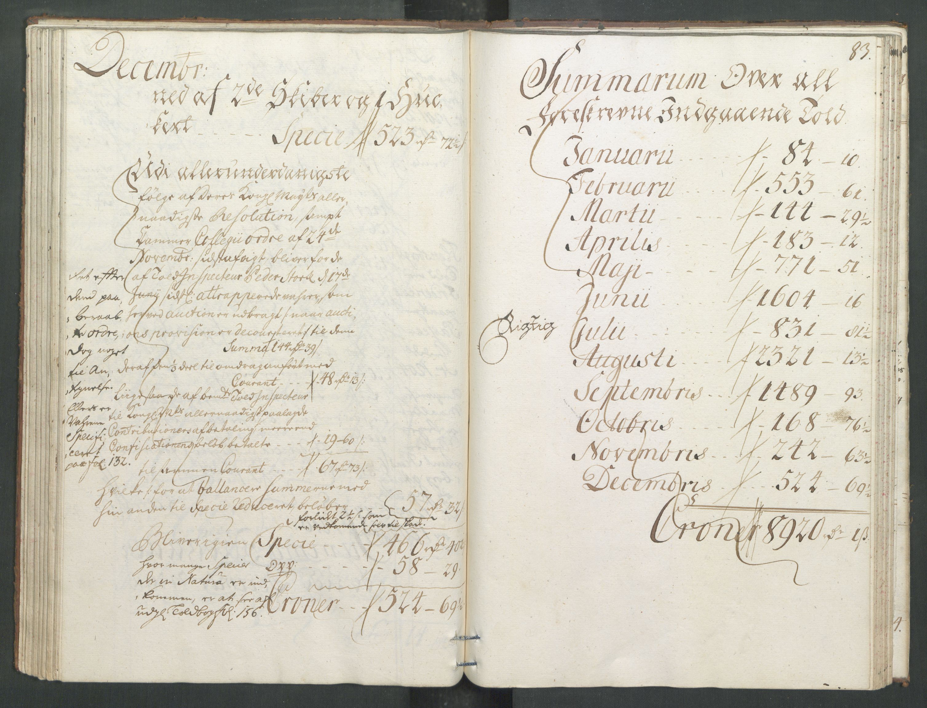 Generaltollkammeret, tollregnskaper, RA/EA-5490/R33/L0013/0001: Tollregnskaper Trondheim A / Inngående tollbok, 1731, s. 82b-83a
