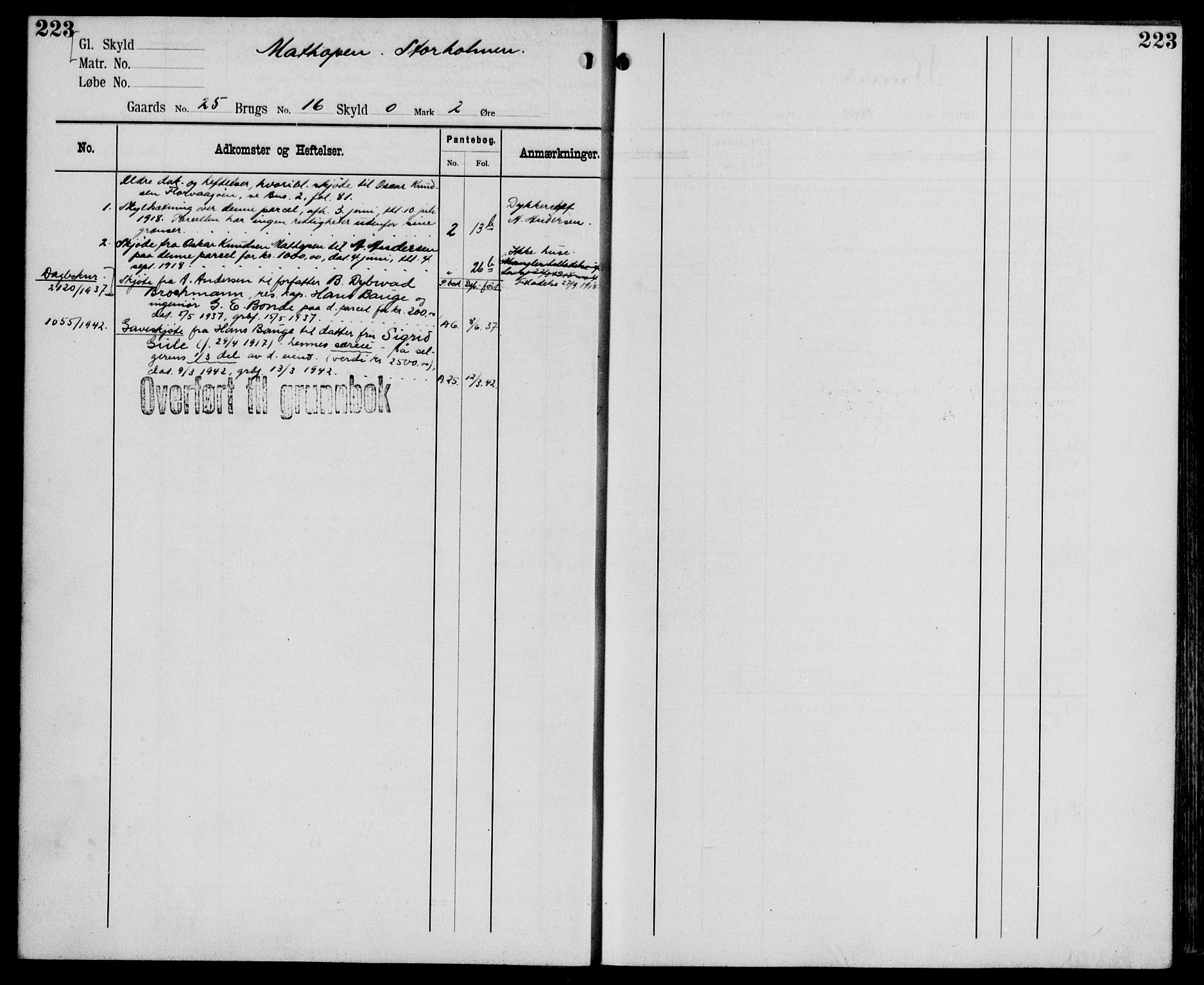 Midhordland sorenskriveri, AV/SAB-A-3001/1/G/Ga/Gab/L0107: Panteregister nr. II.A.b.107, s. 223