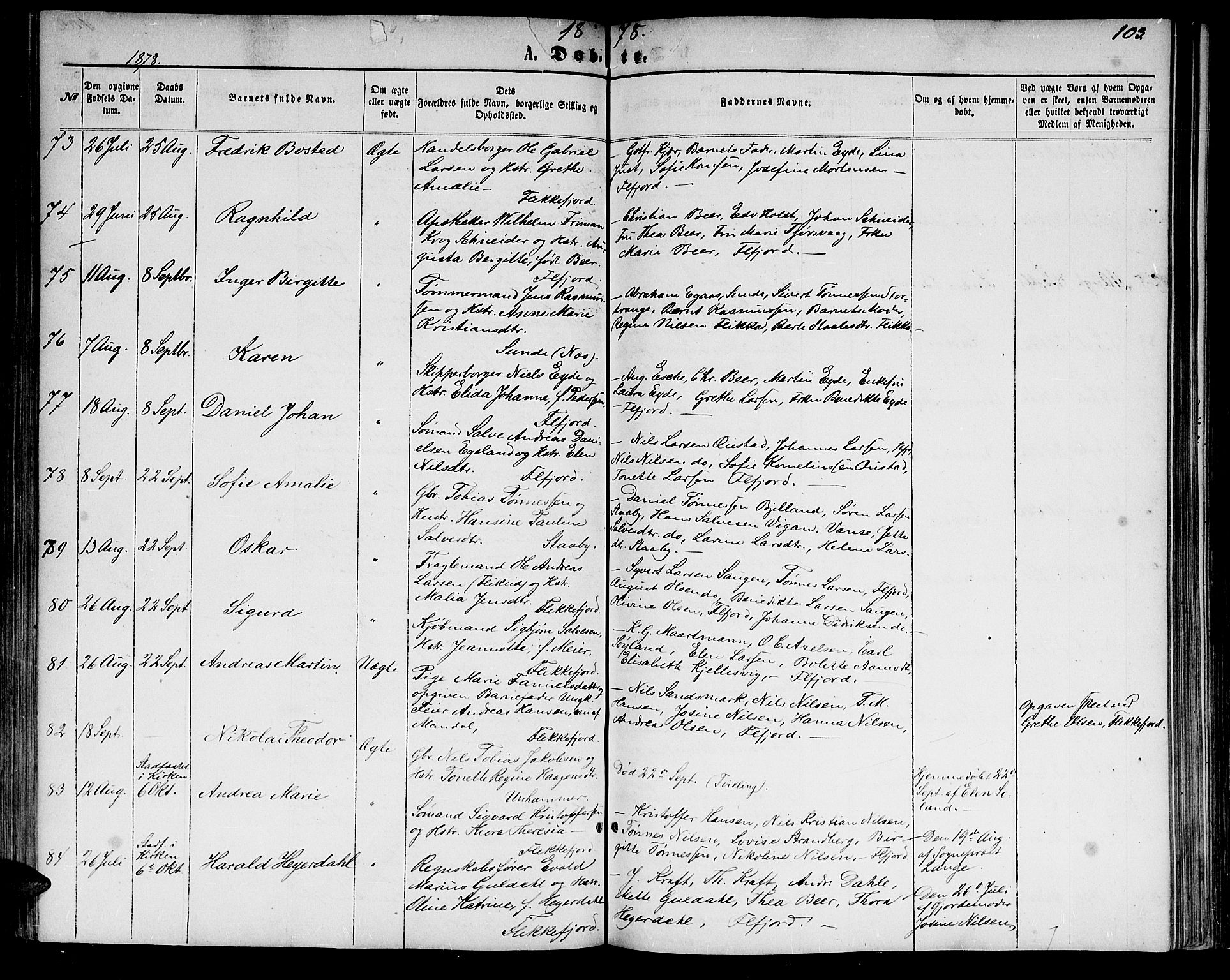 Flekkefjord sokneprestkontor, AV/SAK-1111-0012/F/Fb/Fbc/L0006: Klokkerbok nr. B 6, 1866-1879, s. 103
