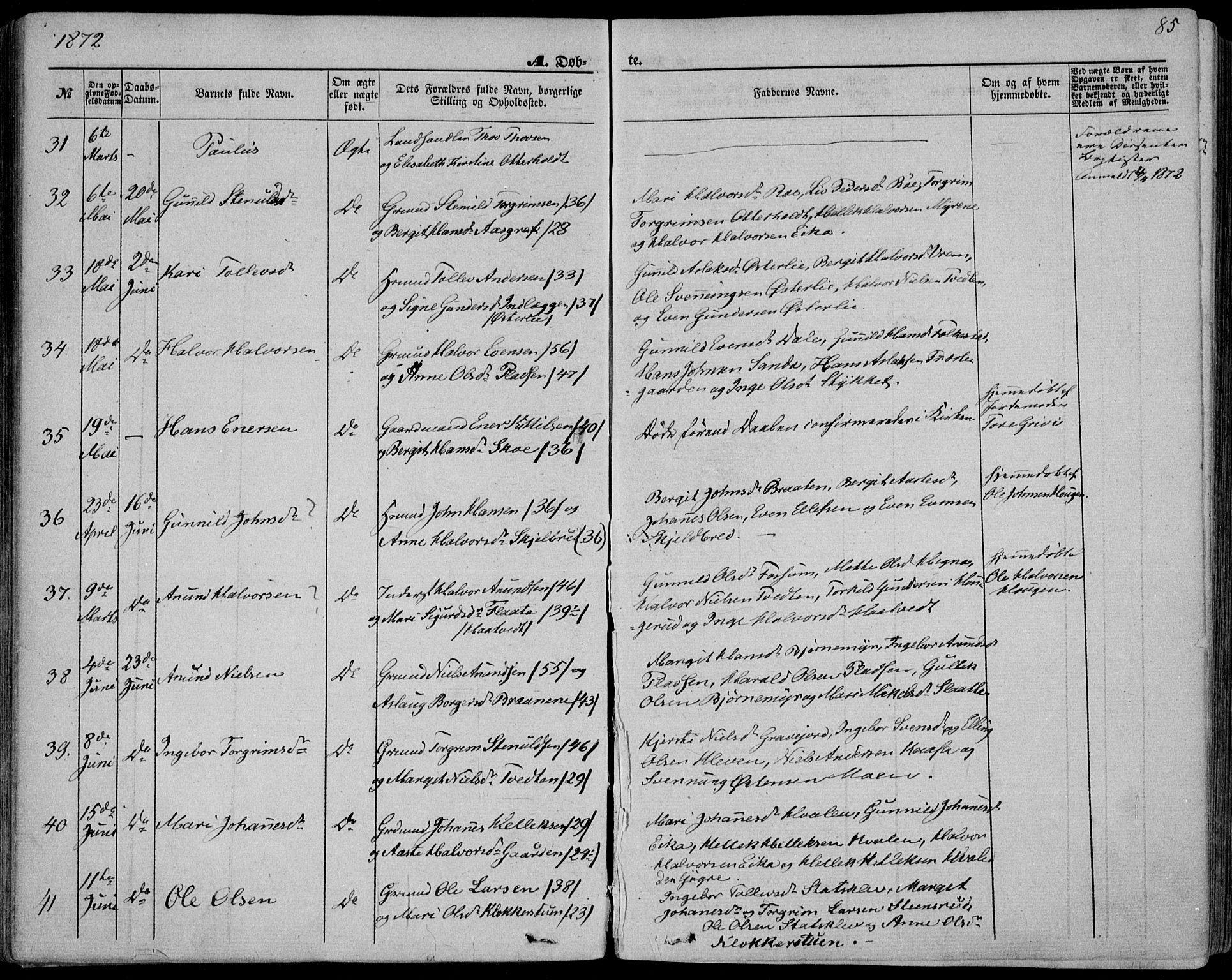 Bø kirkebøker, AV/SAKO-A-257/F/Fa/L0009: Ministerialbok nr. 9, 1862-1879, s. 85