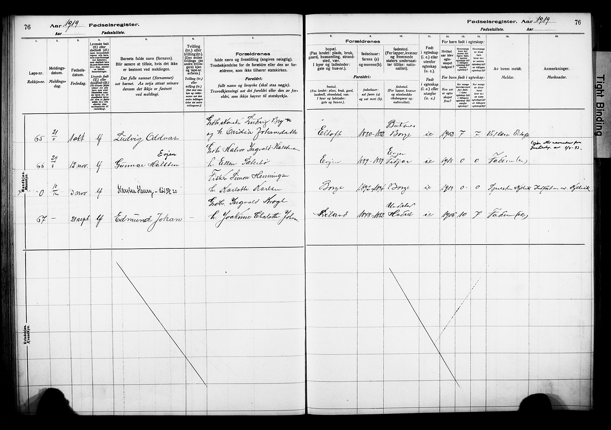 Ministerialprotokoller, klokkerbøker og fødselsregistre - Nordland, AV/SAT-A-1459/880/L1145: Fødselsregister nr. 880.II.4.1, 1916-1929, s. 76