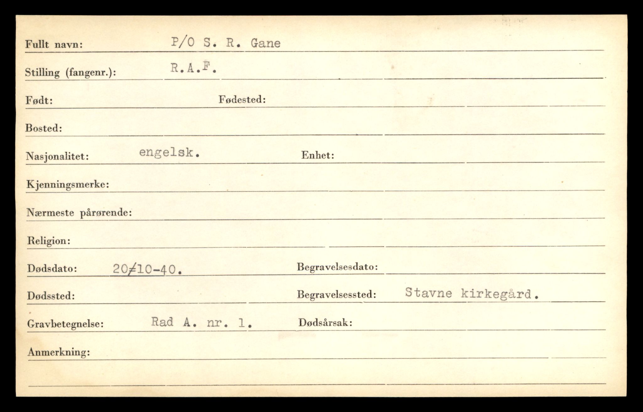 Distriktskontoret for krigsgraver, AV/SAT-A-5030/E/L0005: Kasett/kartotek over falne Britiske og tyske solater, samt andre nasjoners krigsgraver, 1945, s. 1991