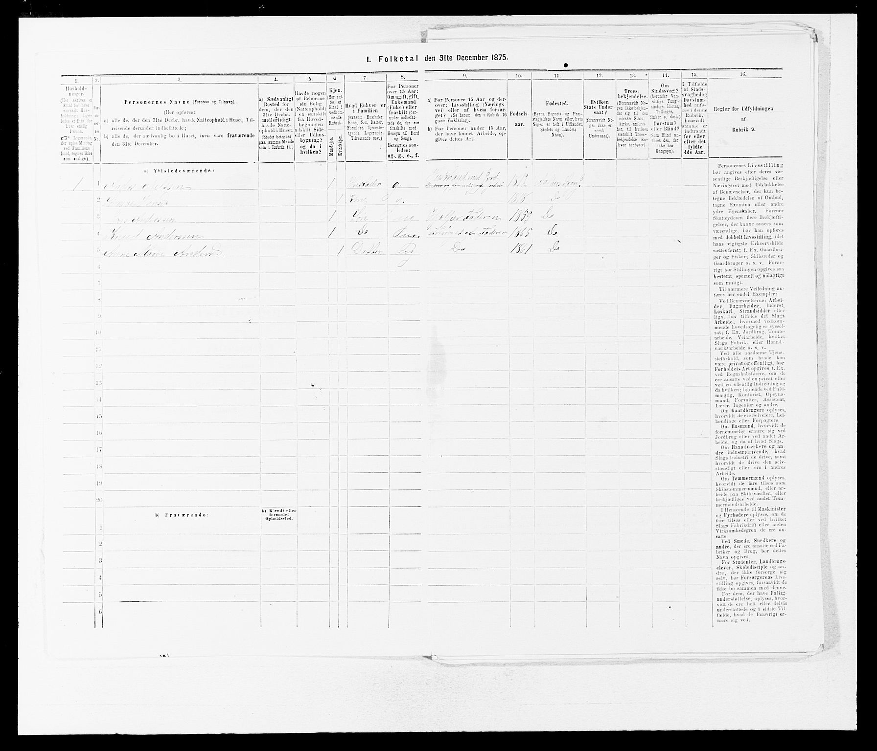 SAB, Folketelling 1875 for 1431P Jølster prestegjeld, 1875, s. 527