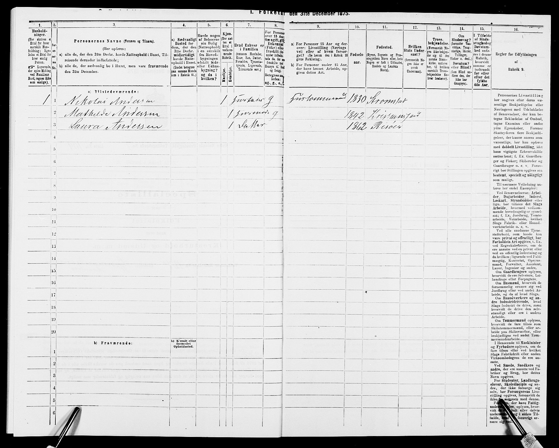 SAK, Folketelling 1875 for 0918P Austre Moland prestegjeld, 1875, s. 336