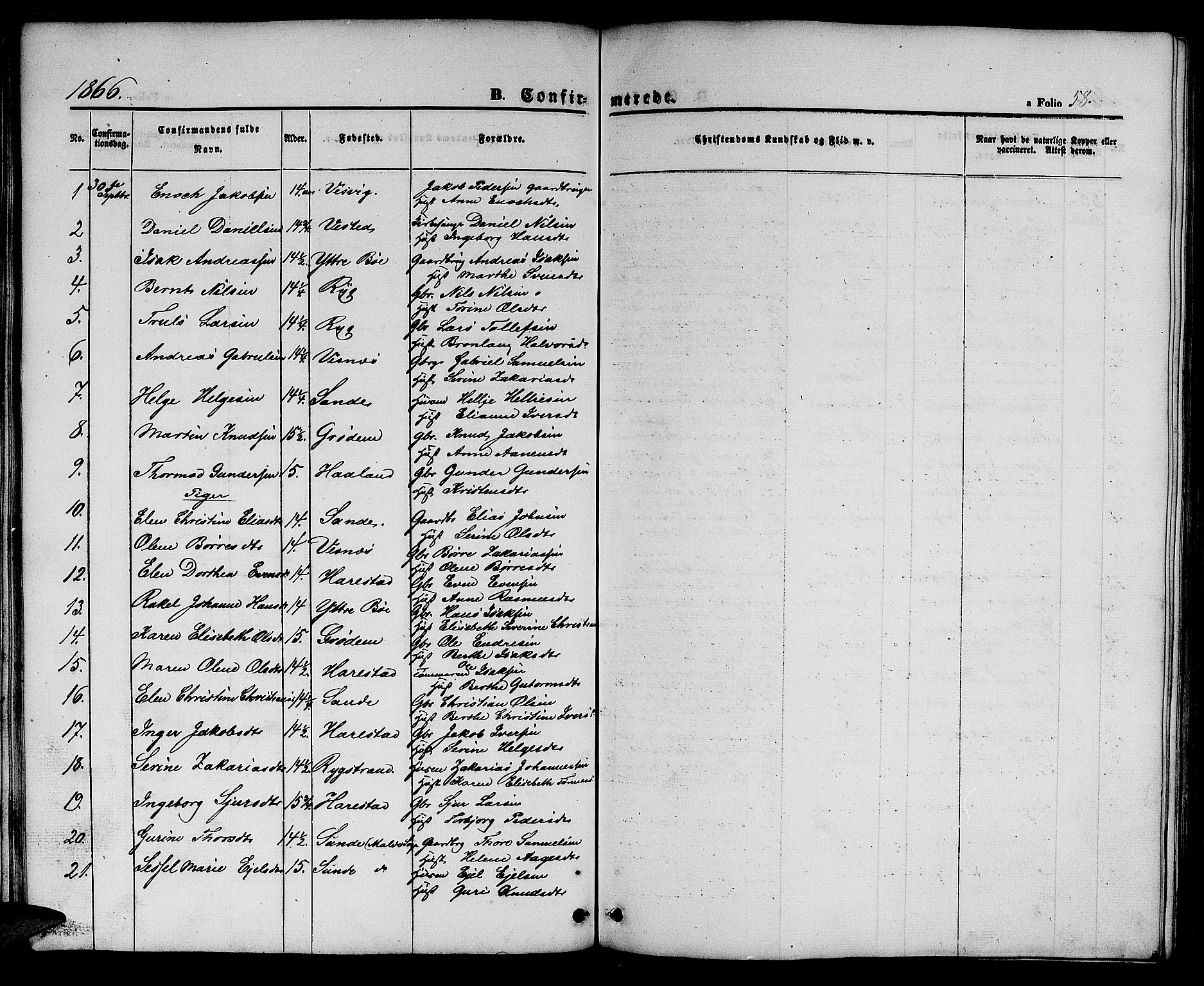 Hetland sokneprestkontor, SAST/A-101826/30/30BB/L0002: Klokkerbok nr. B 2, 1856-1891, s. 58