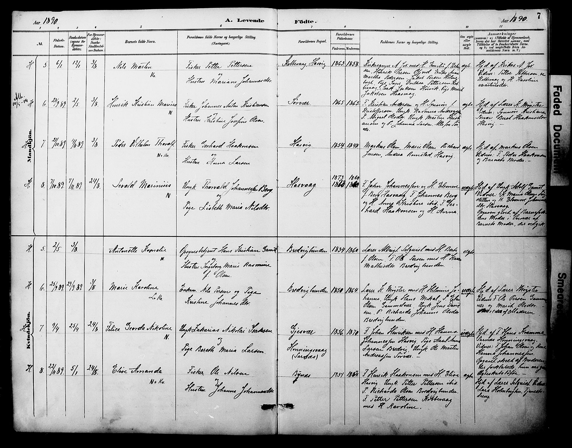 Loppa sokneprestkontor, AV/SATØ-S-1339/H/Ha/L0008kirke: Ministerialbok nr. 8, 1889-1907, s. 7