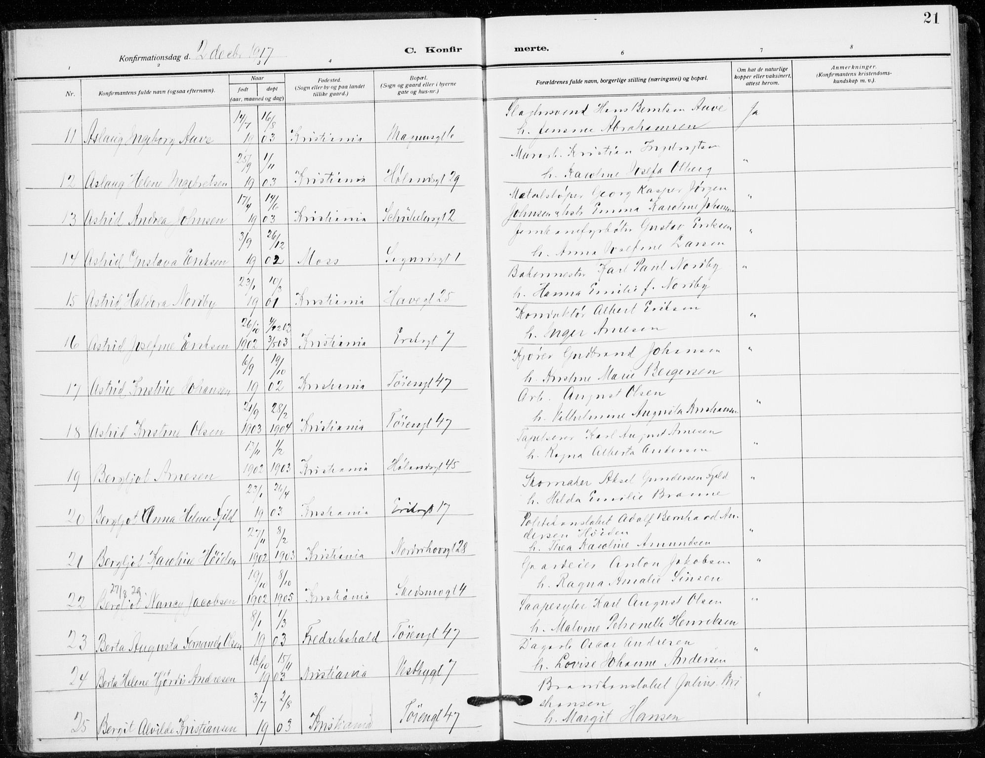 Kampen prestekontor Kirkebøker, AV/SAO-A-10853/F/Fa/L0013: Ministerialbok nr. I 13, 1917-1922, s. 21