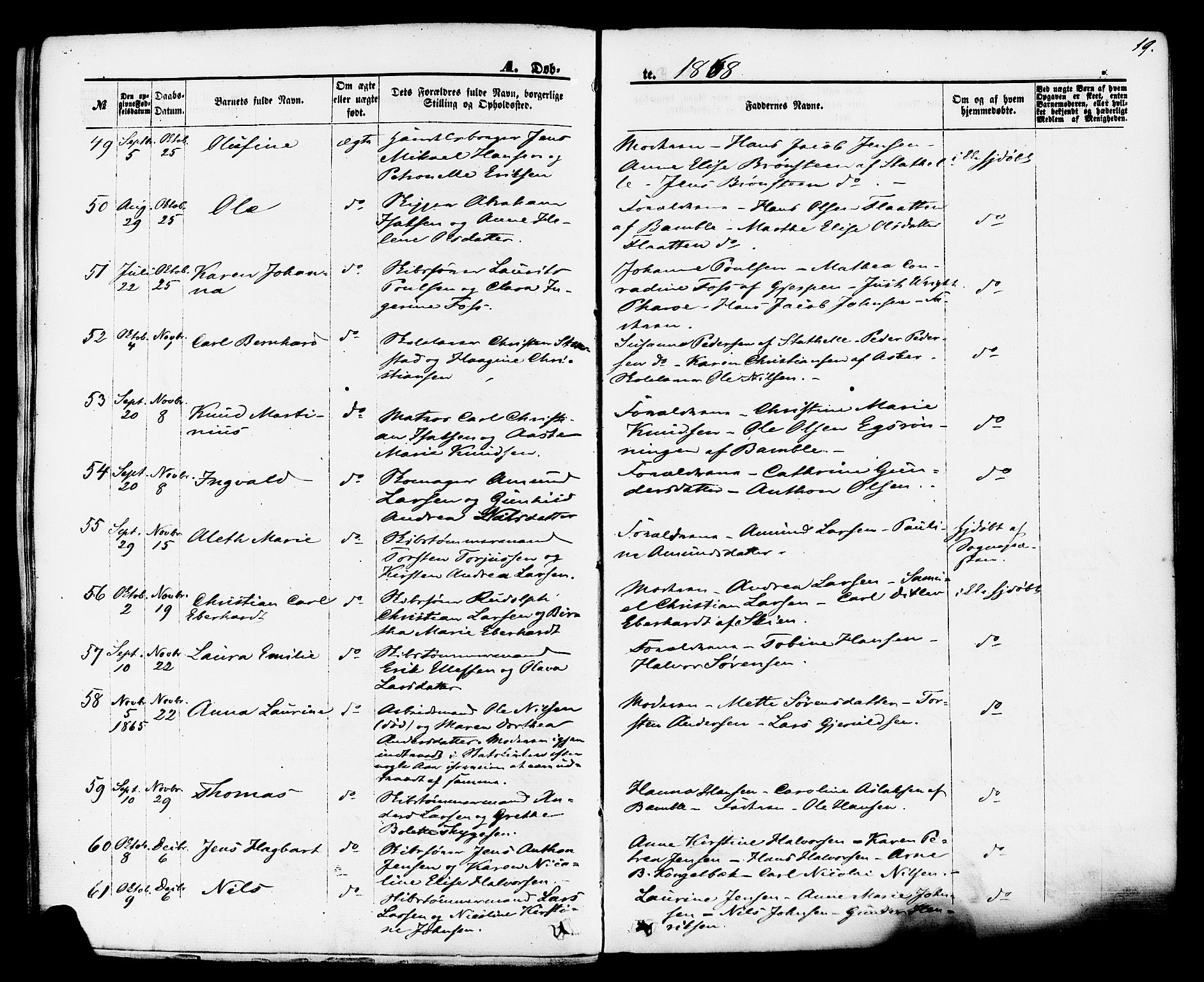 Brevik kirkebøker, AV/SAKO-A-255/F/Fa/L0006: Ministerialbok nr. 6, 1866-1881, s. 19