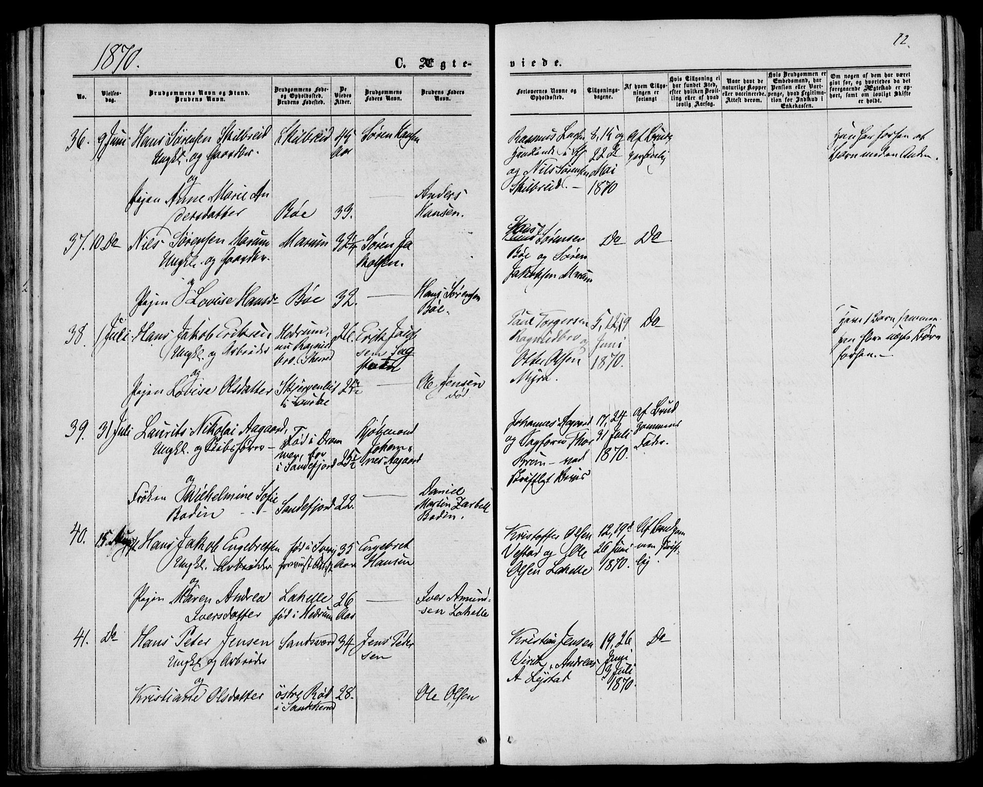 Sandar kirkebøker, AV/SAKO-A-243/F/Fa/L0009: Ministerialbok nr. 9, 1862-1871, s. 72