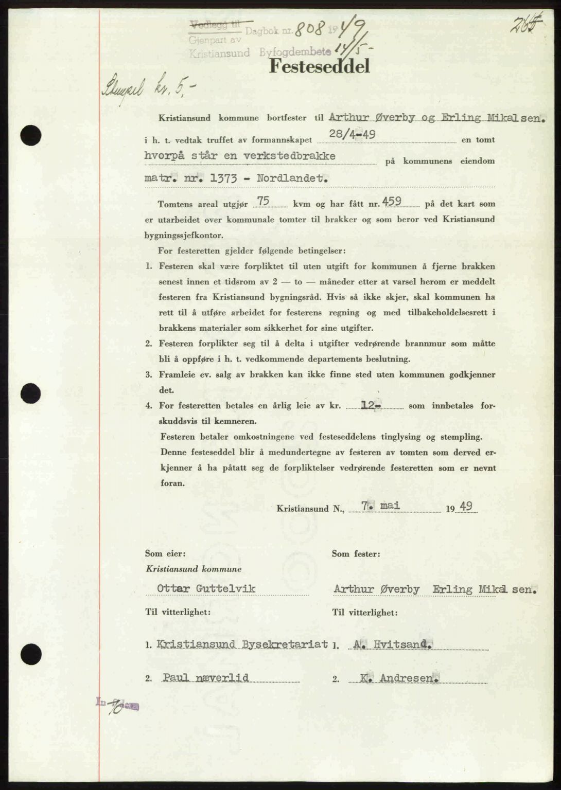 Kristiansund byfogd, AV/SAT-A-4587/A/27: Pantebok nr. 45, 1948-1949, Dagboknr: 808/1949