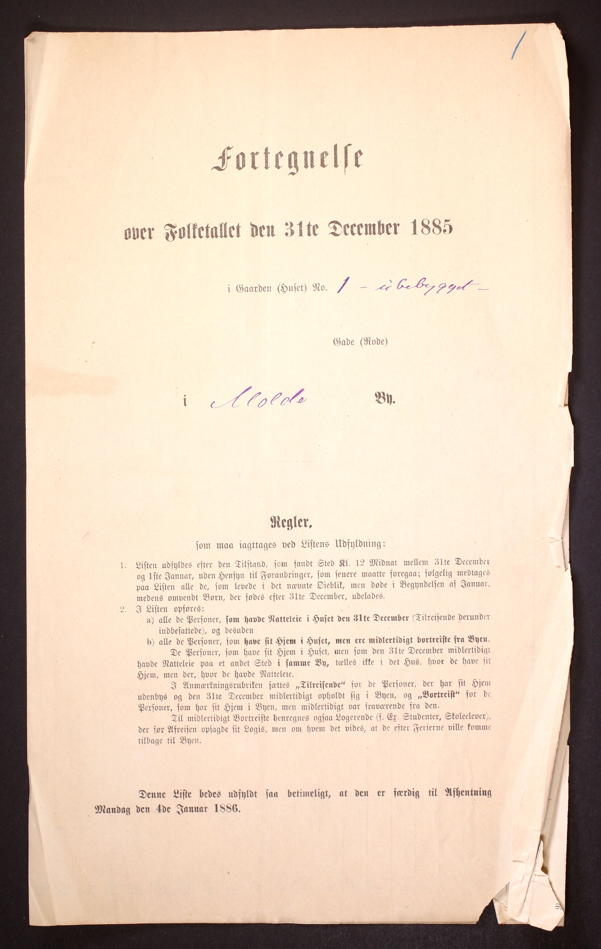 SAT, Folketelling 1885 for 1502 Molde kjøpstad, 1885