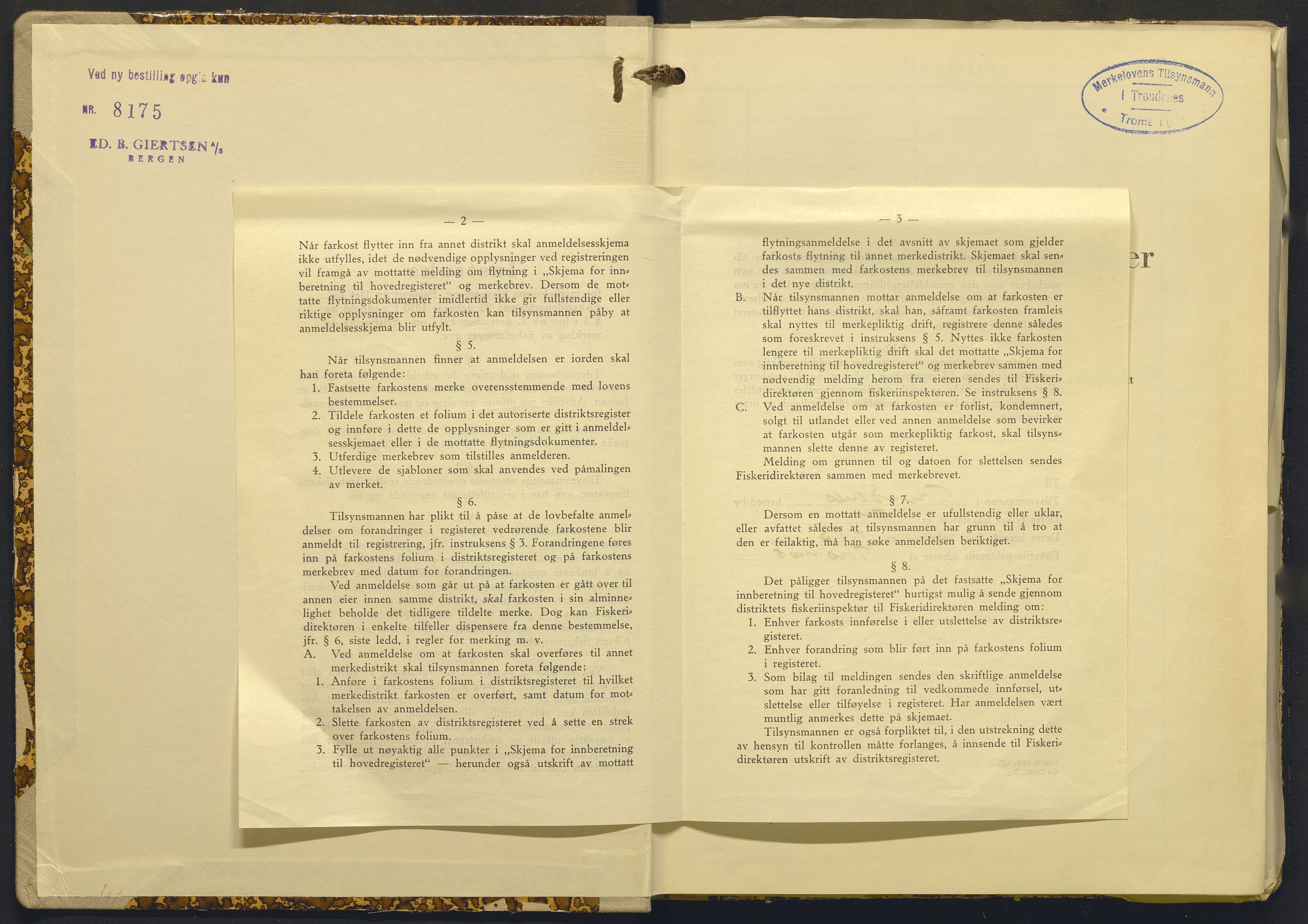 Fiskeridirektoratet - 1 Adm. ledelse - 13 Båtkontoret, AV/SAB-A-2003/I/Ia/Iab/L0085: 135.0232/4  Merkeprotokoll - Trondenes, 1960-1963
