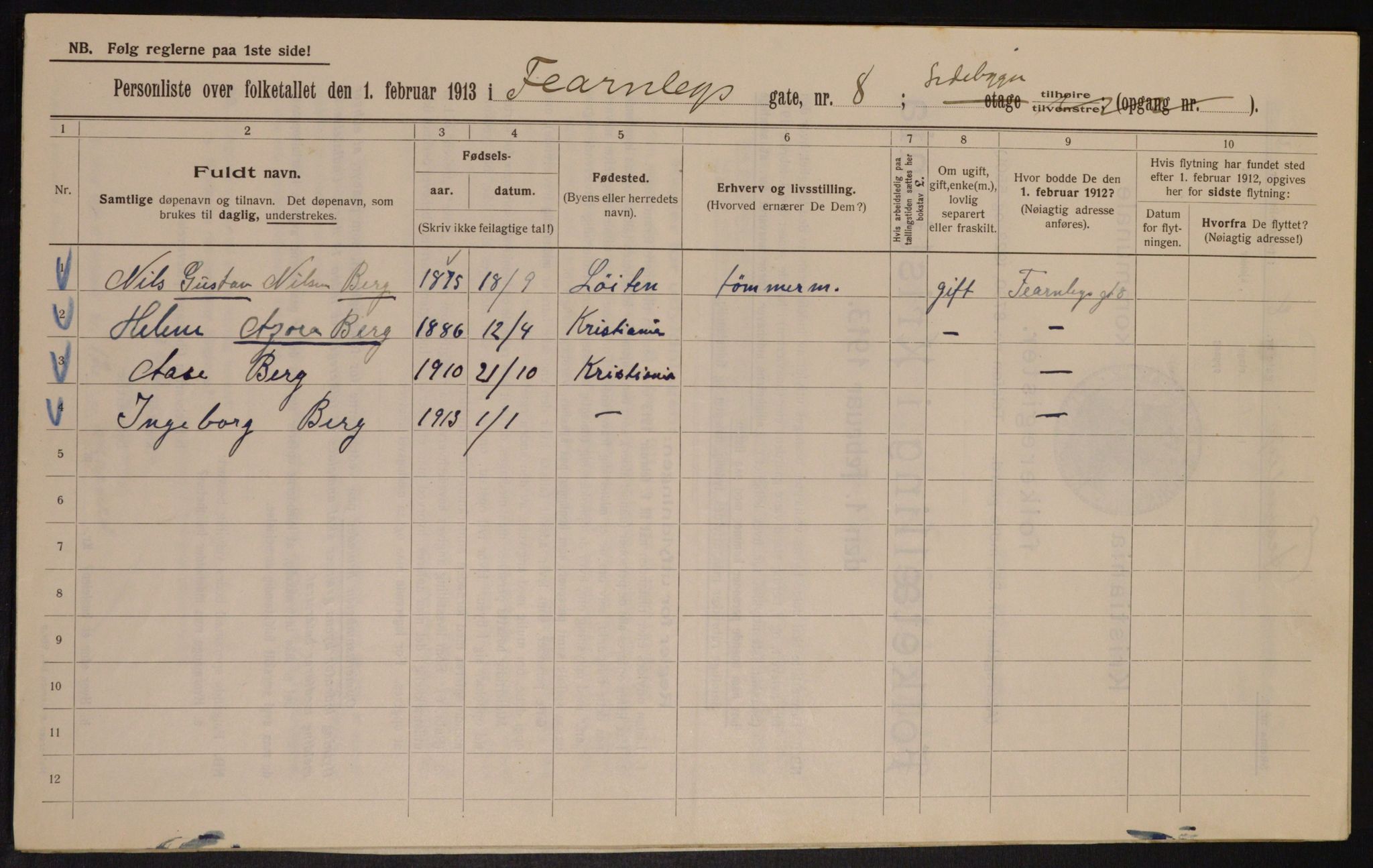 OBA, Kommunal folketelling 1.2.1913 for Kristiania, 1913, s. 24095