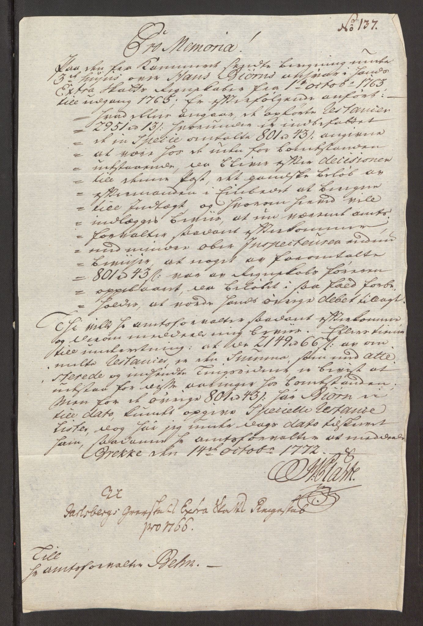 Rentekammeret inntil 1814, Reviderte regnskaper, Fogderegnskap, AV/RA-EA-4092/R32/L1960: Ekstraskatten Jarlsberg grevskap, 1762-1772, s. 112