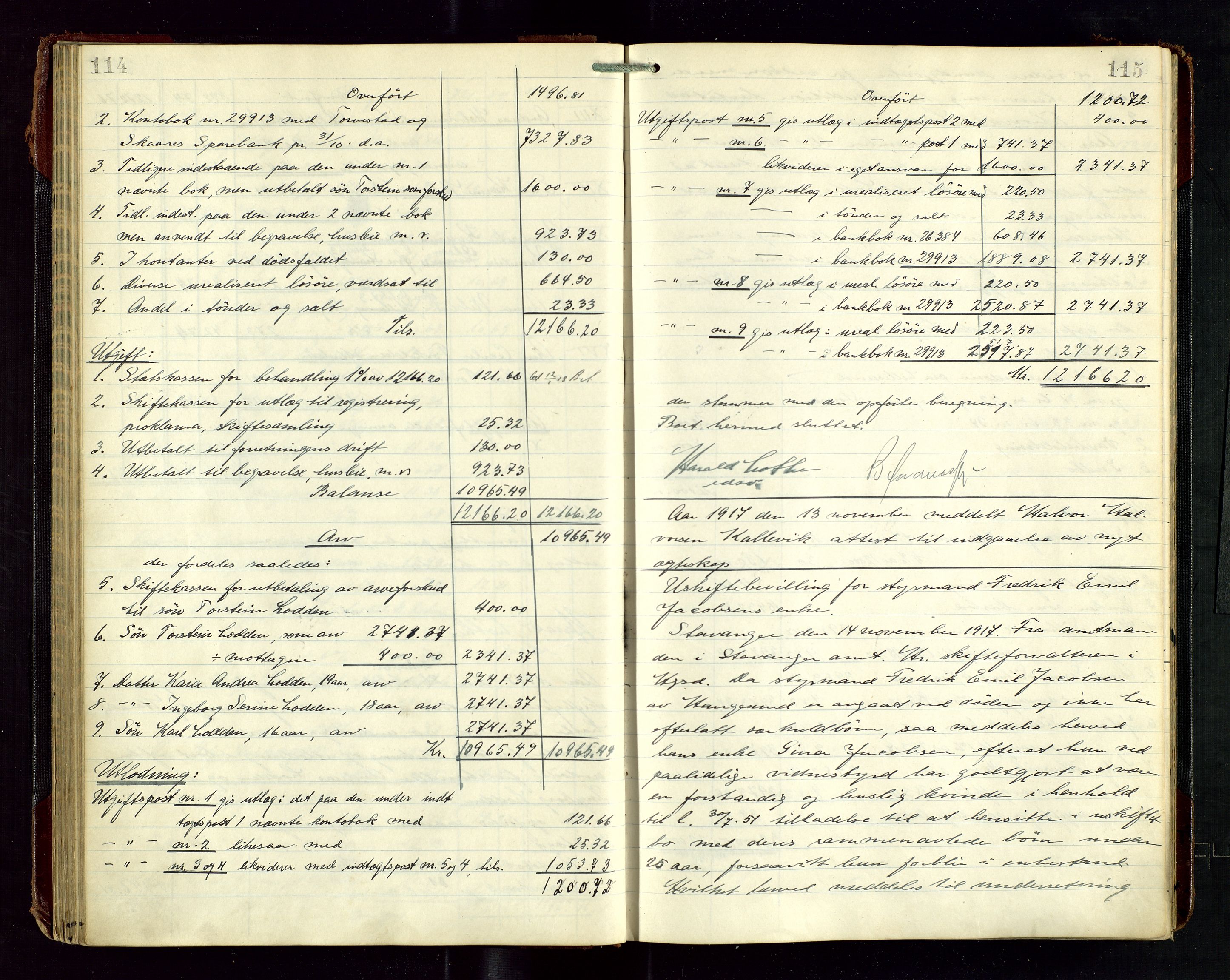 Haugesund tingrett, AV/SAST-A-101415/01/IV/IVD/L0003: Skifteutlodningsprotokoll, med register, 1915-1924, s. 114-115