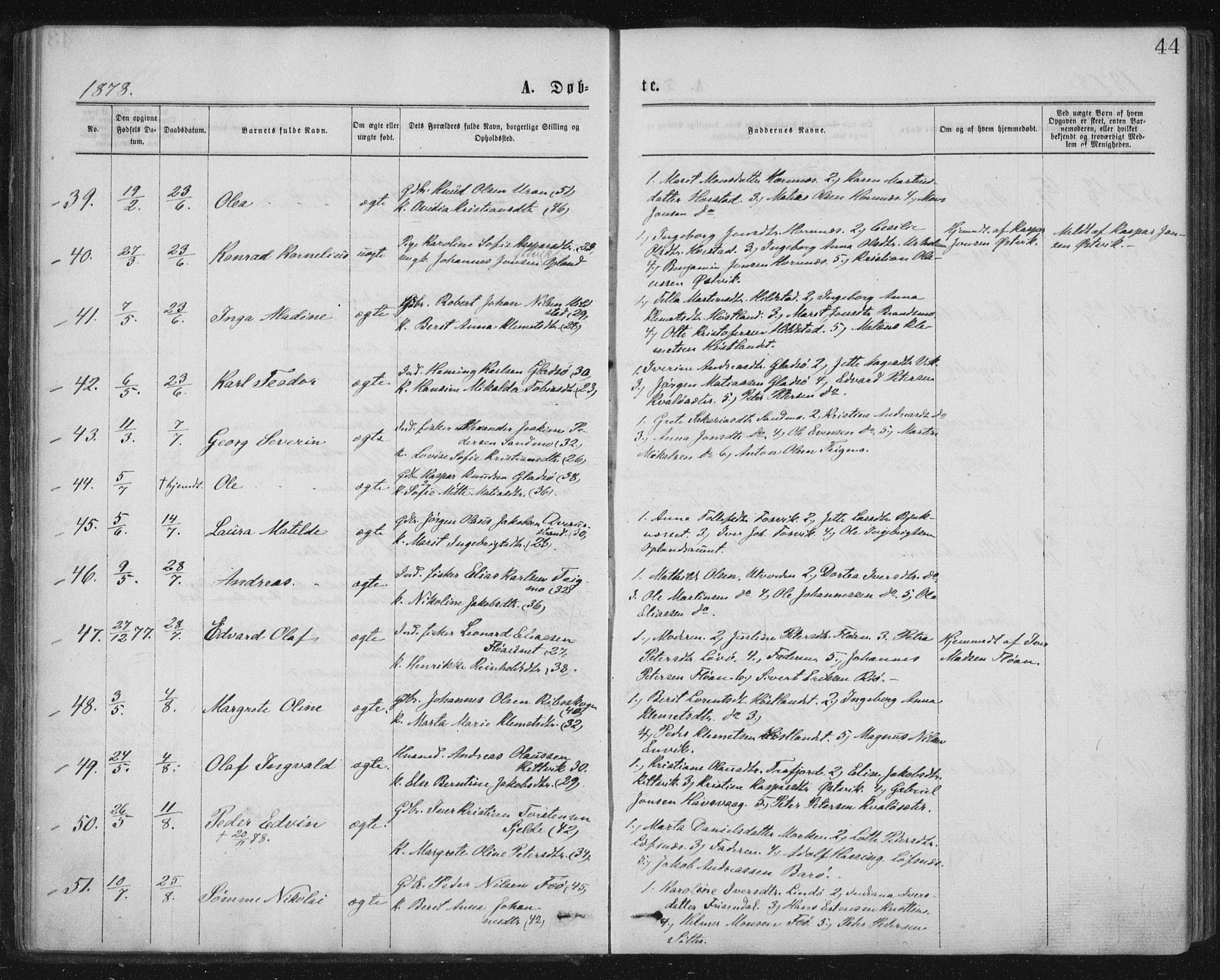 Ministerialprotokoller, klokkerbøker og fødselsregistre - Nord-Trøndelag, SAT/A-1458/771/L0596: Ministerialbok nr. 771A03, 1870-1884, s. 44