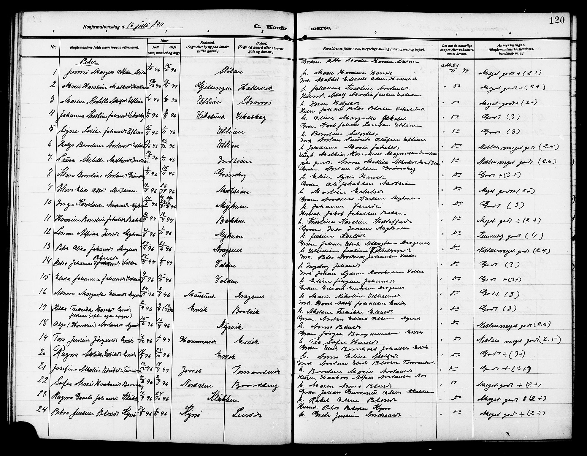 Ministerialprotokoller, klokkerbøker og fødselsregistre - Sør-Trøndelag, SAT/A-1456/640/L0588: Klokkerbok nr. 640C05, 1909-1922, s. 120