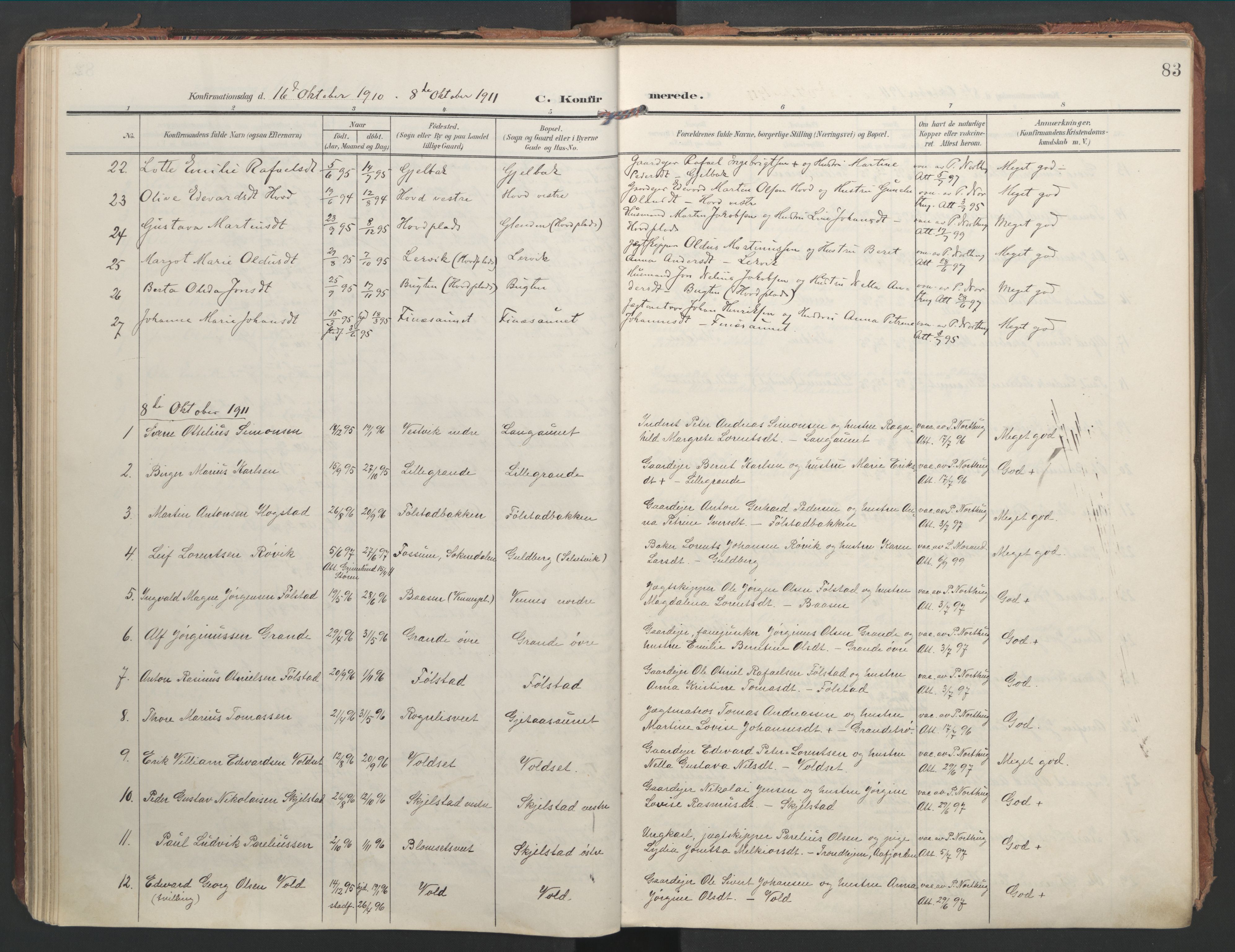 Ministerialprotokoller, klokkerbøker og fødselsregistre - Nord-Trøndelag, AV/SAT-A-1458/744/L0421: Ministerialbok nr. 744A05, 1905-1930, s. 83