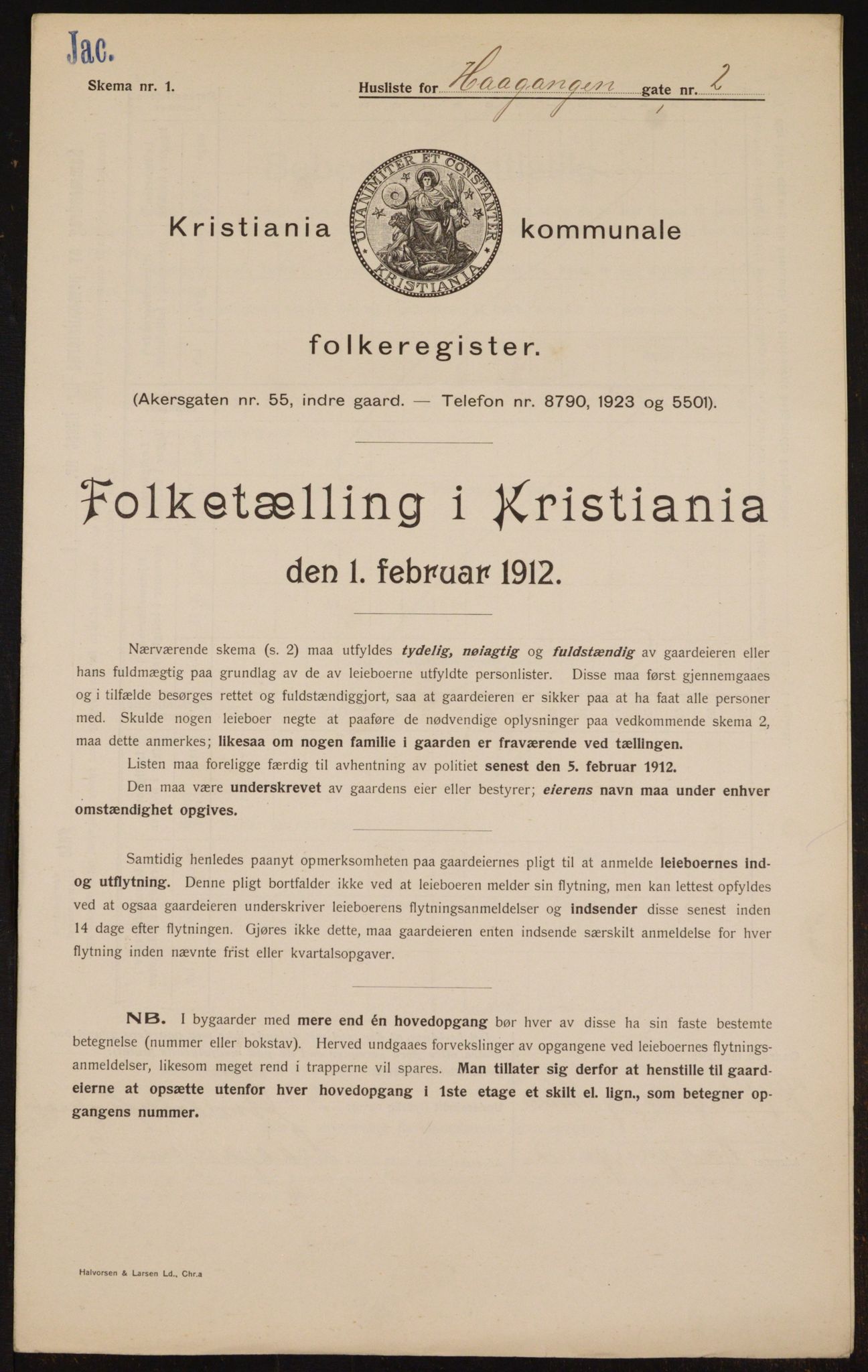 OBA, Kommunal folketelling 1.2.1912 for Kristiania, 1912, s. 43106