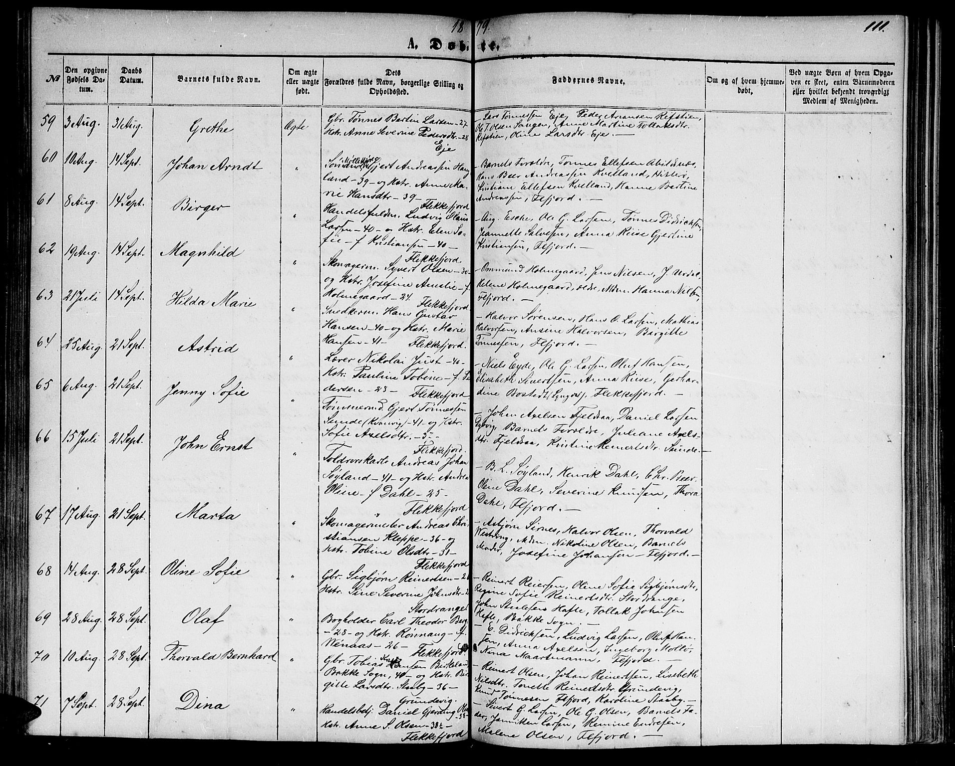 Flekkefjord sokneprestkontor, AV/SAK-1111-0012/F/Fb/Fbc/L0006: Klokkerbok nr. B 6, 1866-1879, s. 111