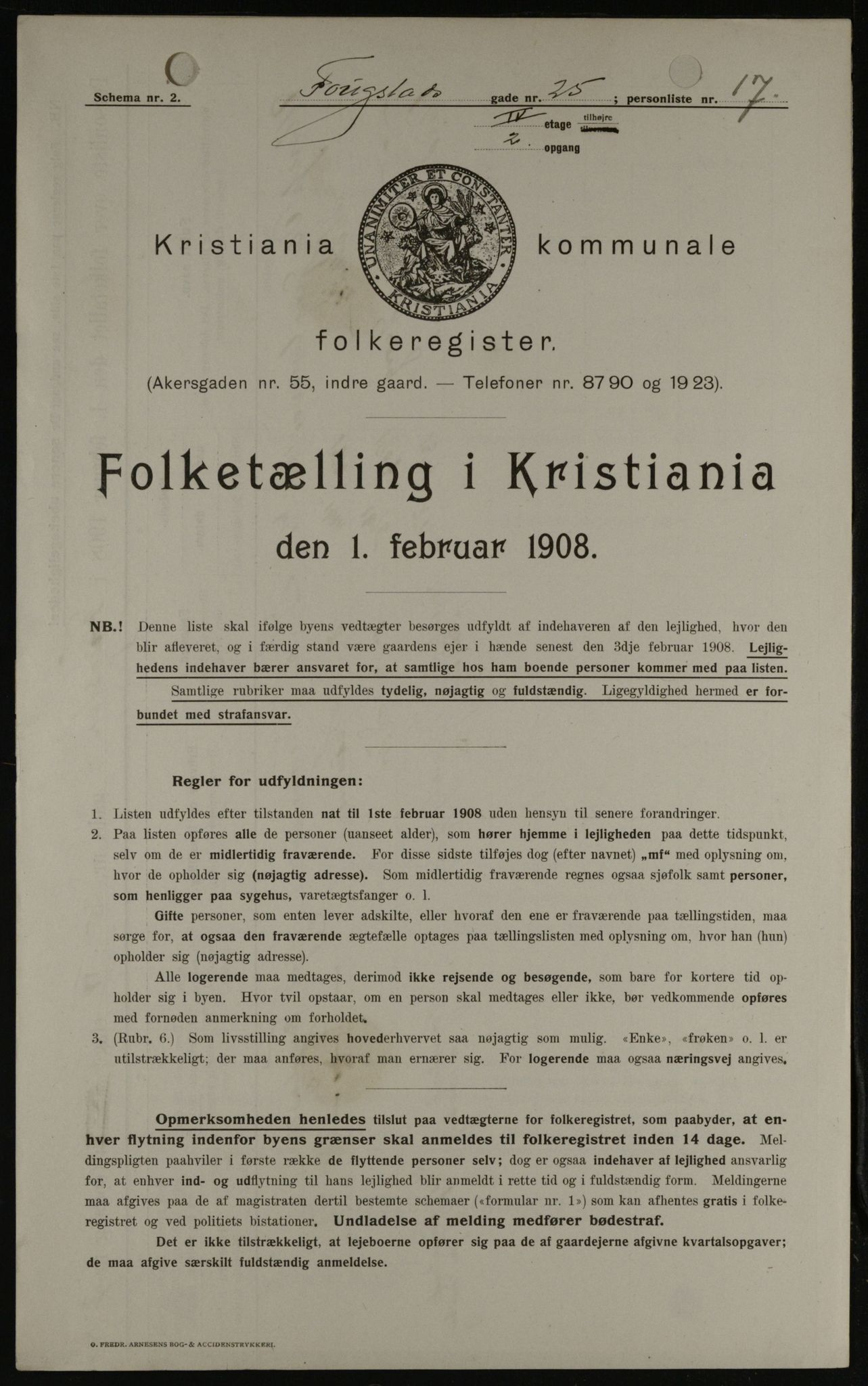 OBA, Kommunal folketelling 1.2.1908 for Kristiania kjøpstad, 1908, s. 22986