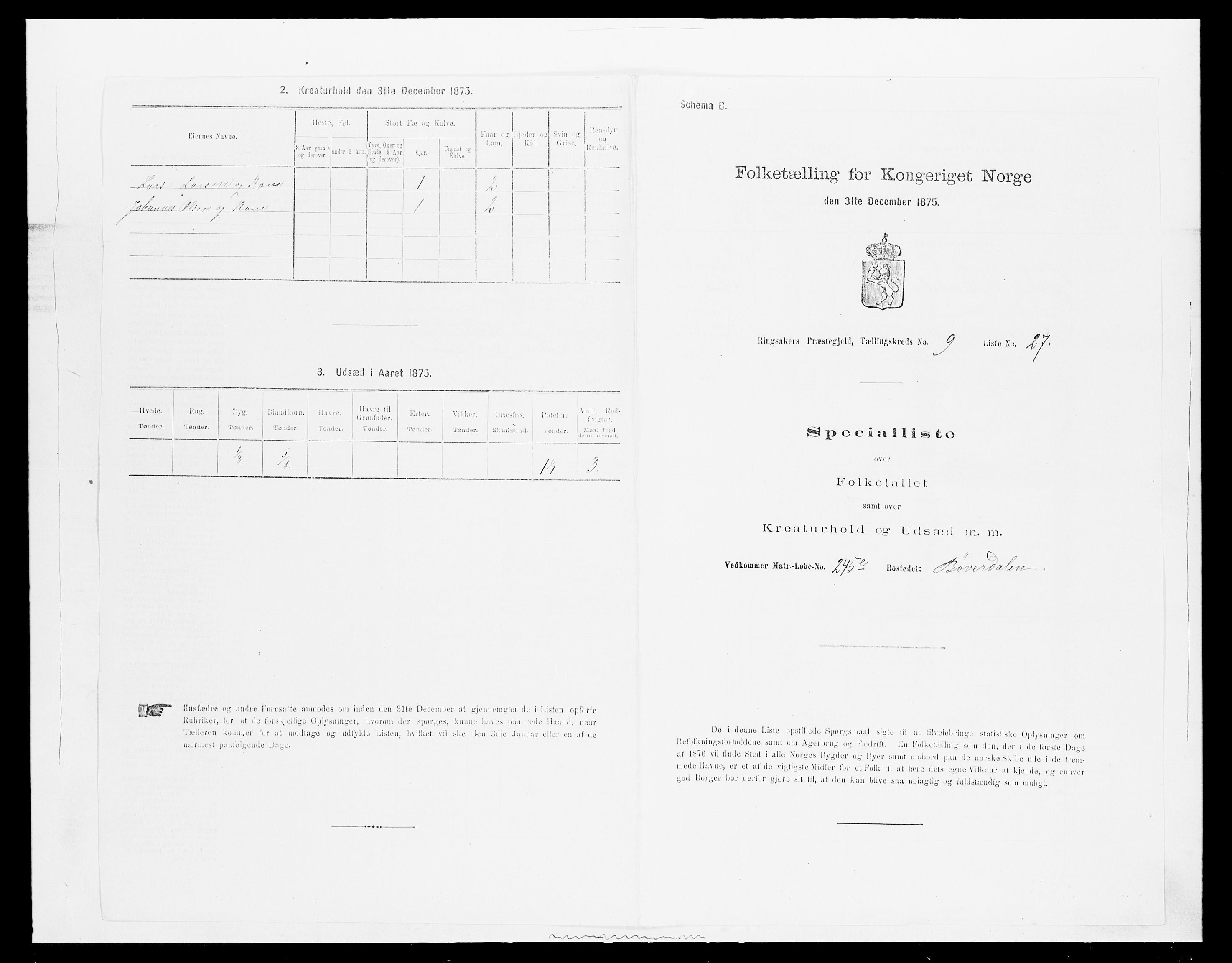 SAH, Folketelling 1875 for 0412P Ringsaker prestegjeld, 1875, s. 1845