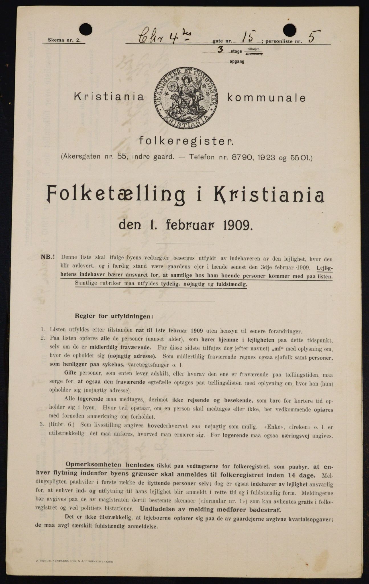 OBA, Kommunal folketelling 1.2.1909 for Kristiania kjøpstad, 1909, s. 49704