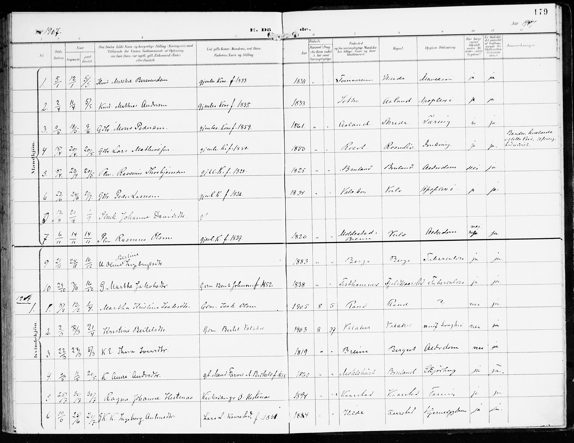 Innvik sokneprestembete, SAB/A-80501: Ministerialbok nr. D 2, 1900-1921, s. 179