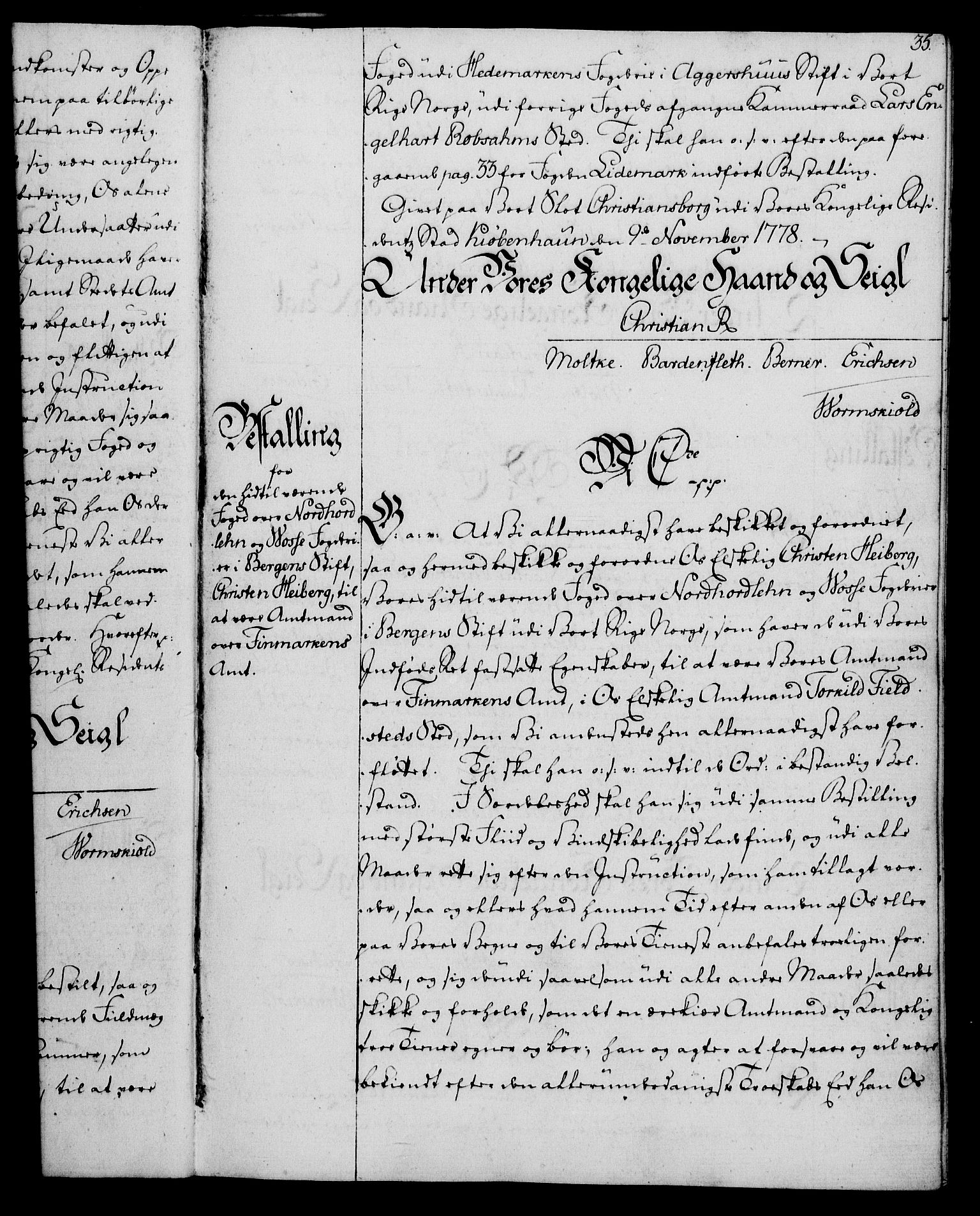 Rentekammeret, Kammerkanselliet, RA/EA-3111/G/Gg/Gge/L0006: Norsk bestallingsprotokoll med register (merket RK 53.30), 1773-1814, s. 35