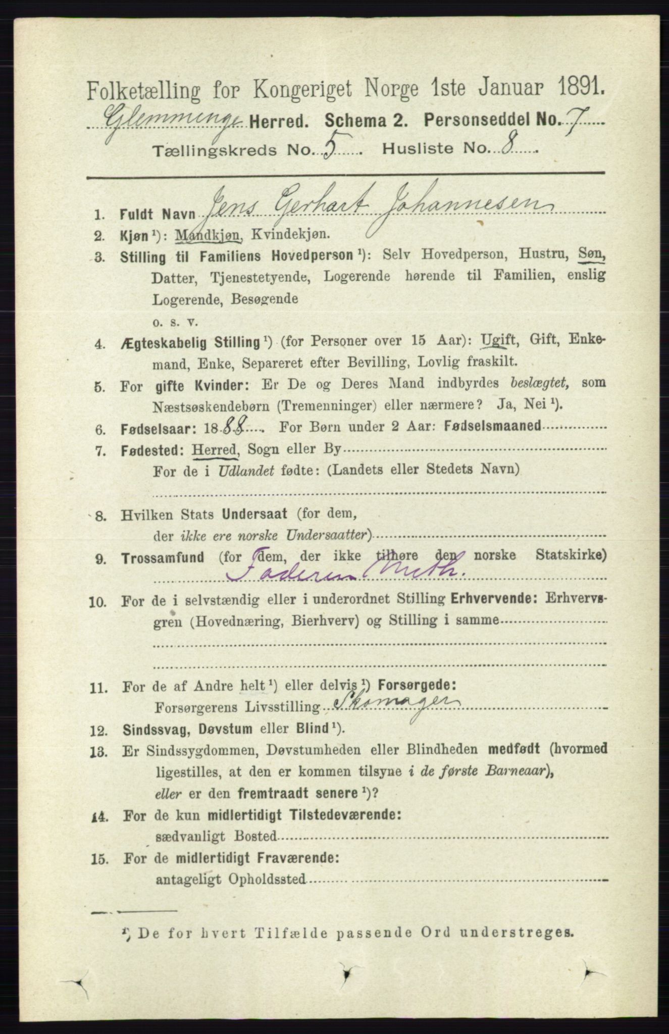 RA, Folketelling 1891 for 0132 Glemmen herred, 1891, s. 6100