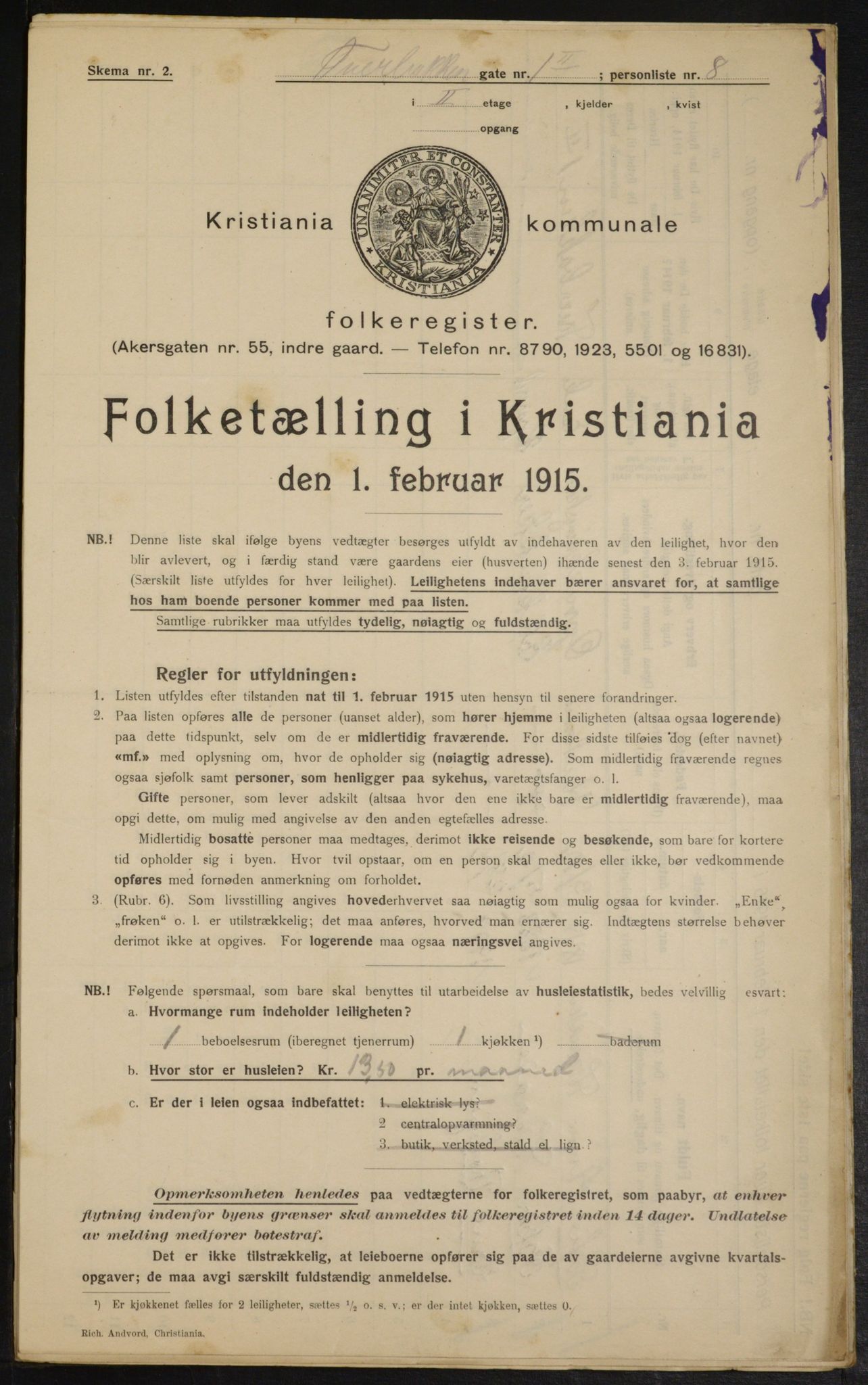 OBA, Kommunal folketelling 1.2.1915 for Kristiania, 1915, s. 117581