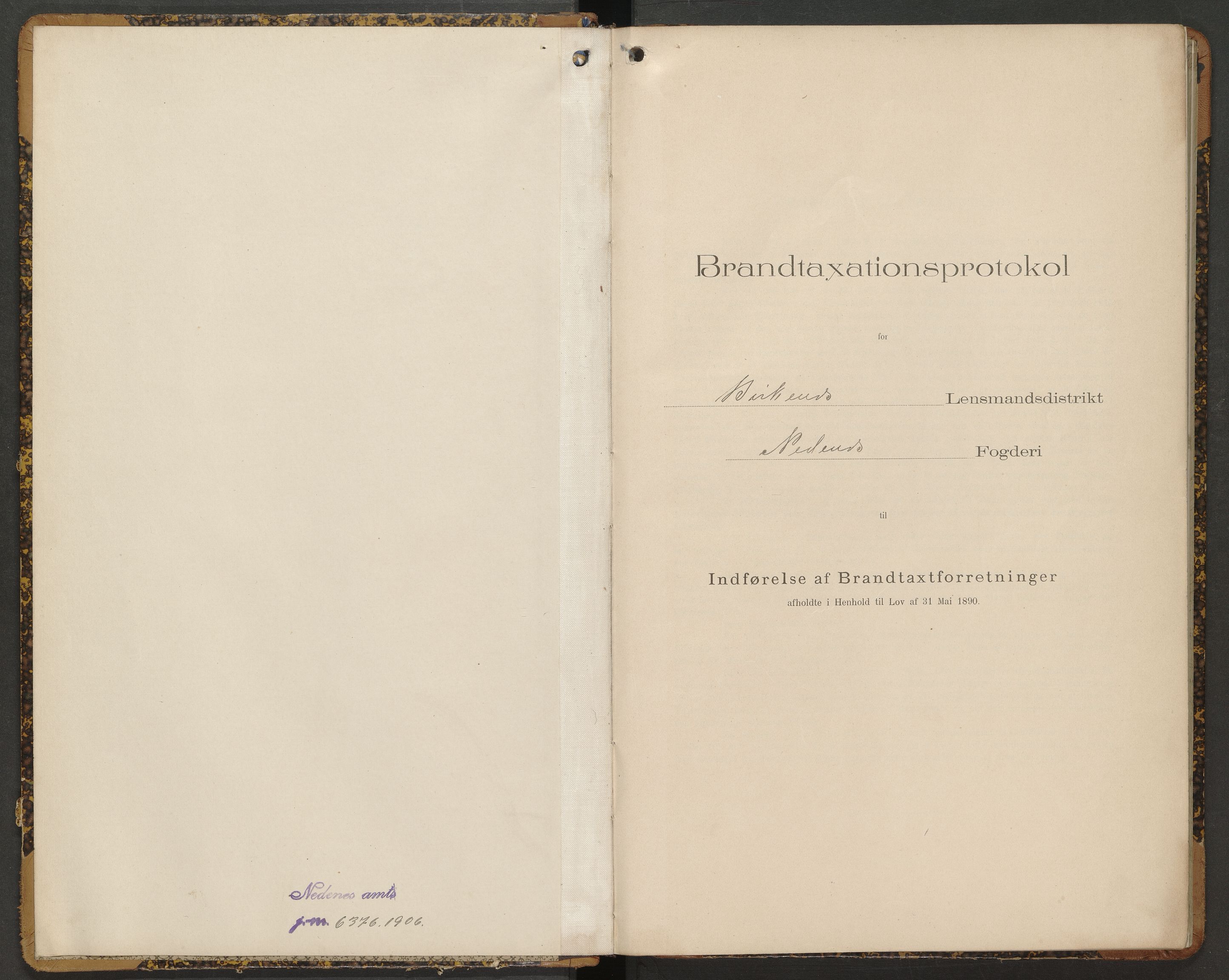 Norges Brannkasse Birkenes, AV/SAK-2241-0005/F/Fa/L0010: Branntakstprotokoll nr. 10 med gårdsnavnregister, 1906-1911