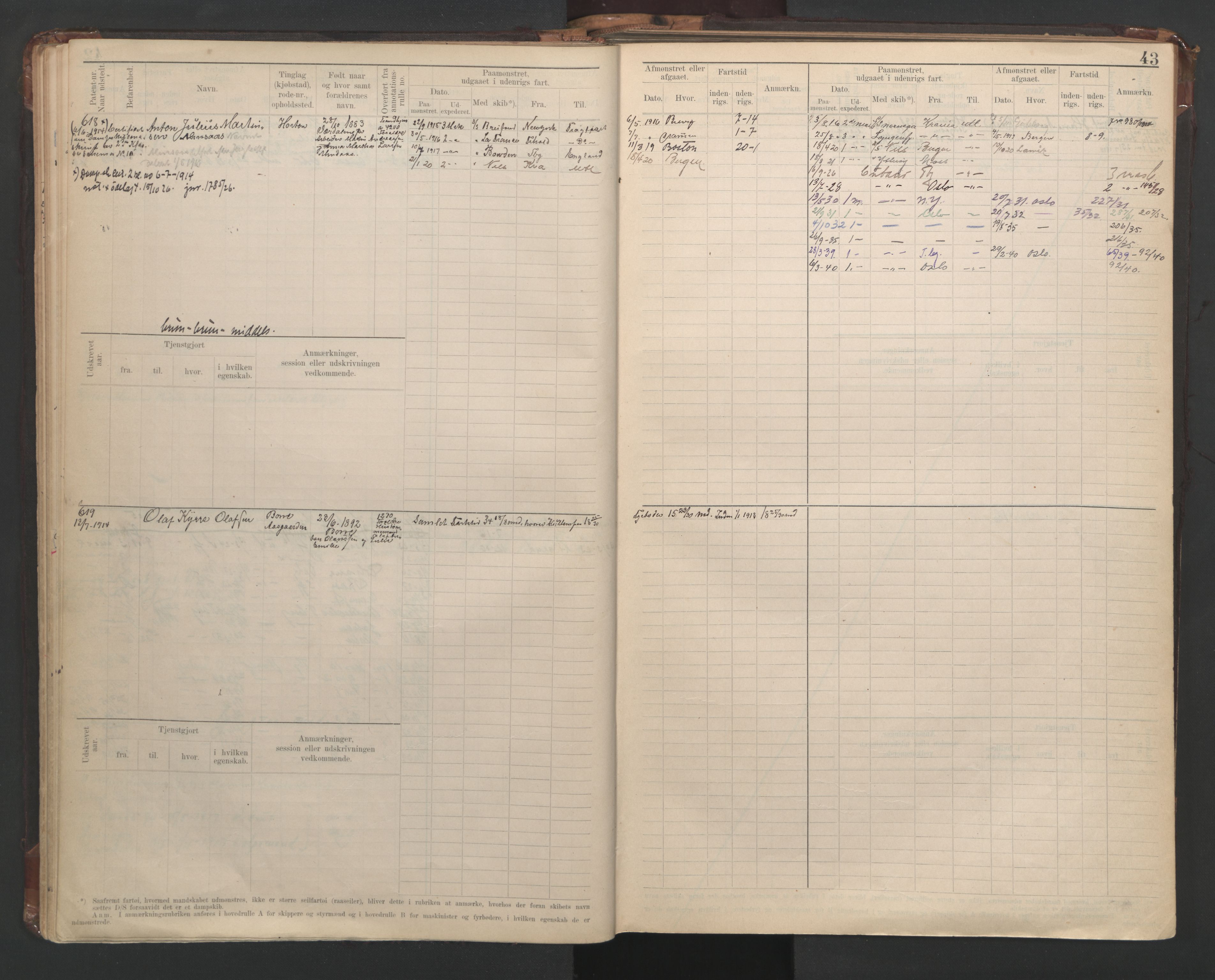 Horten innrulleringskontor, AV/SAKO-A-785/F/Fe/L0008: Maskinist, fyrbøterrulle, 1911-1948, s. 43