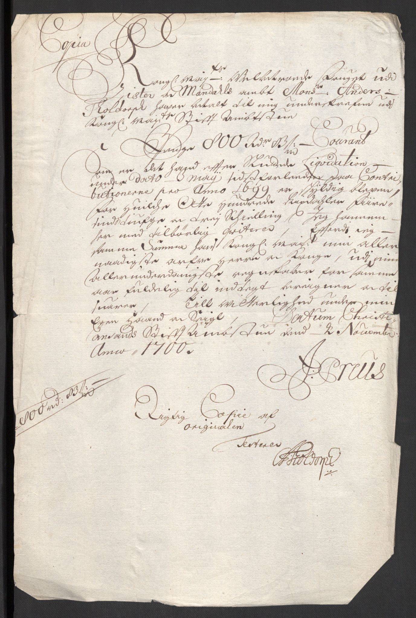 Rentekammeret inntil 1814, Reviderte regnskaper, Fogderegnskap, AV/RA-EA-4092/R43/L2547: Fogderegnskap Lista og Mandal, 1698-1699, s. 327