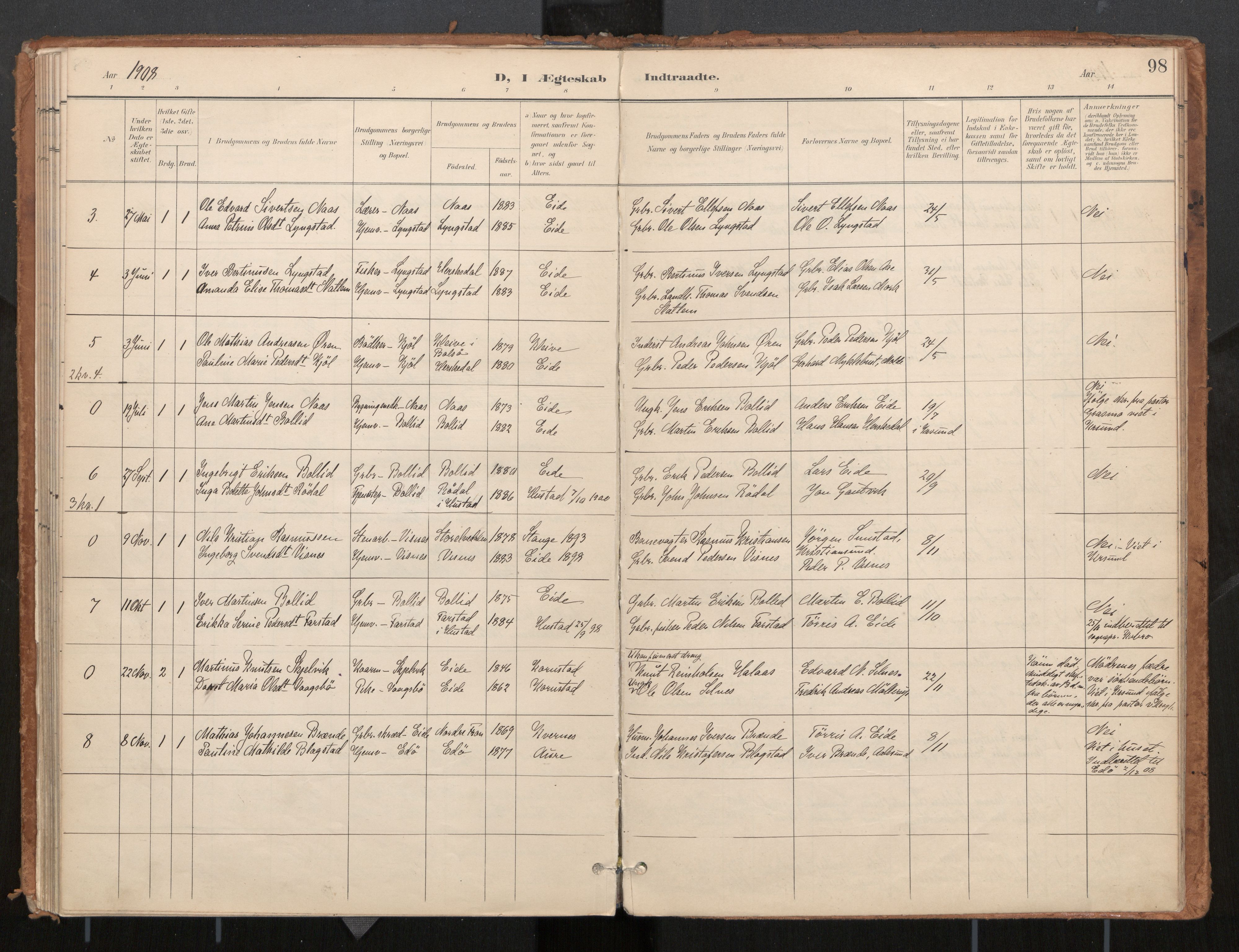 Ministerialprotokoller, klokkerbøker og fødselsregistre - Møre og Romsdal, AV/SAT-A-1454/571/L0836a: Ministerialbok nr. 571A02, 1898-1910, s. 98