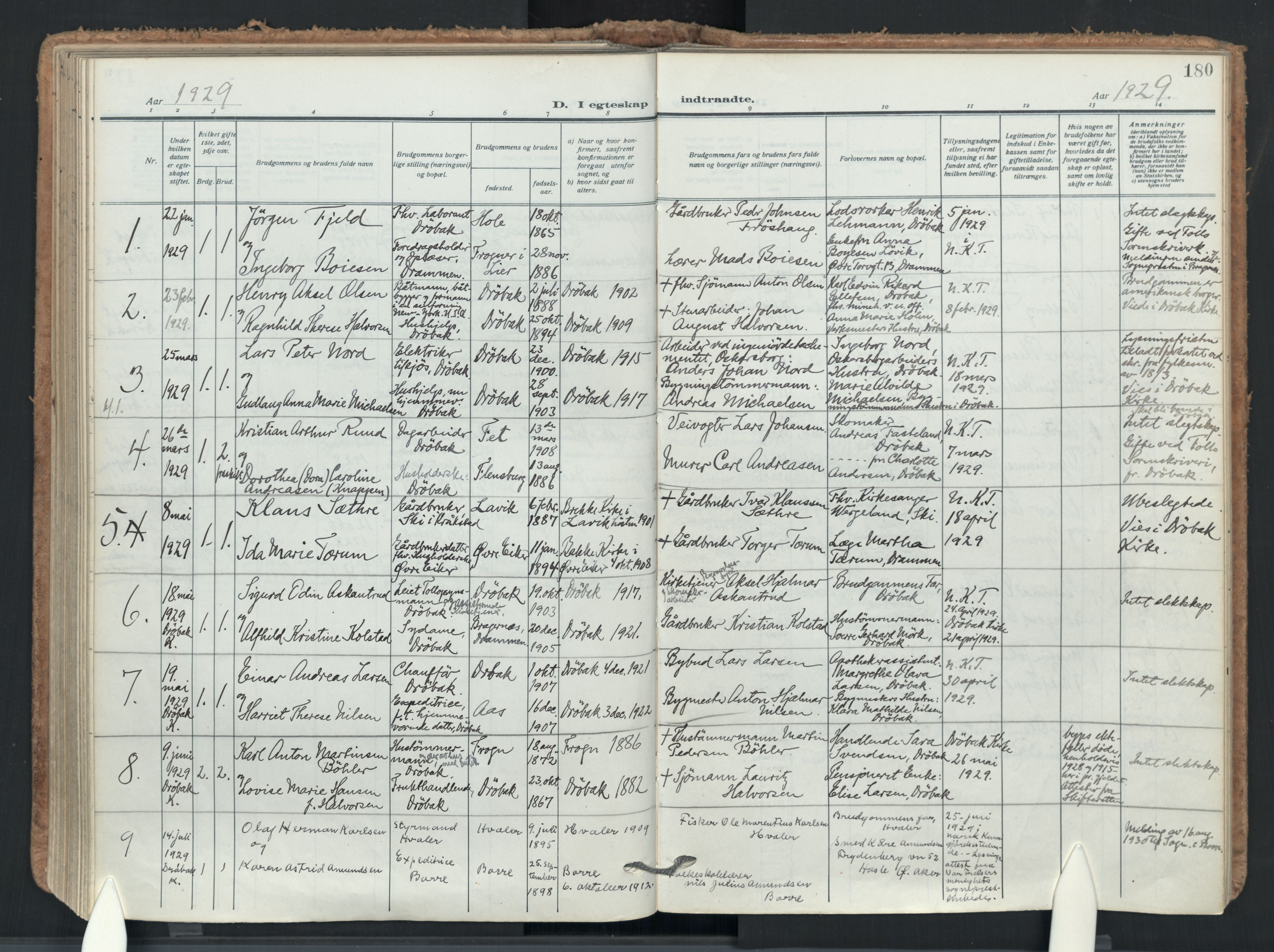 Drøbak prestekontor Kirkebøker, AV/SAO-A-10142a/F/Fb/L0004: Ministerialbok nr. II 4, 1918-1933, s. 180