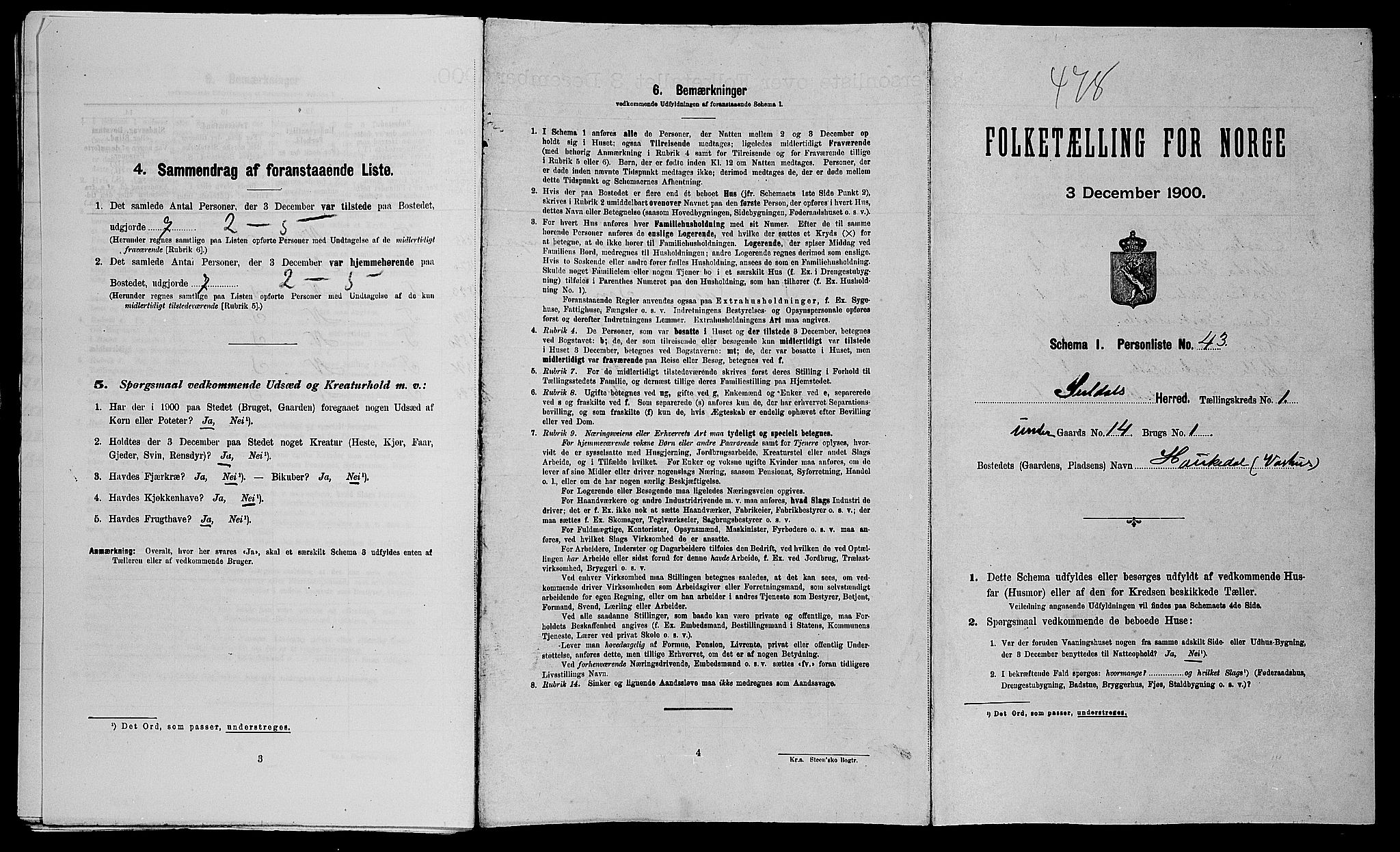 SAST, Folketelling 1900 for 1134 Suldal herred, 1900, s. 153