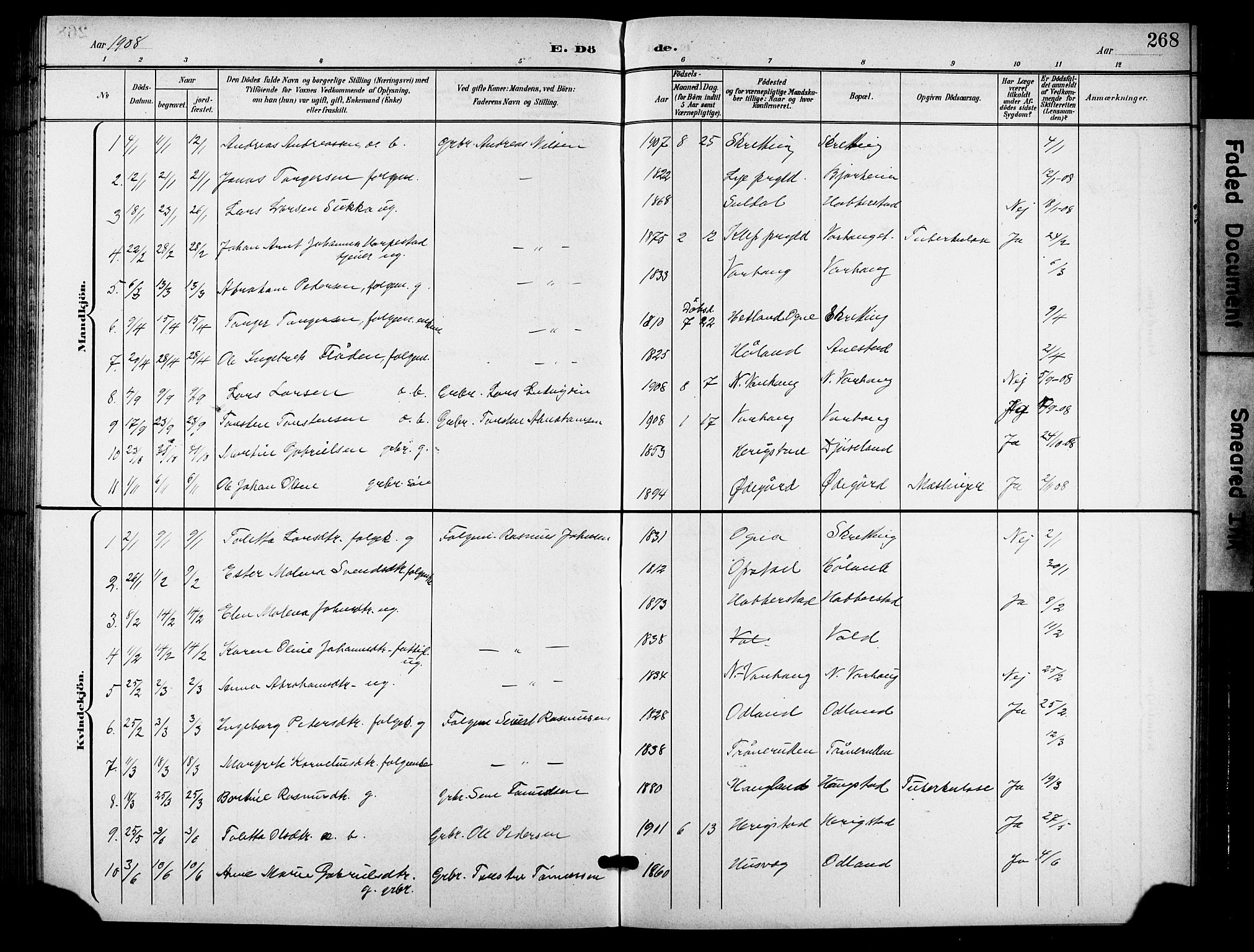 Hå sokneprestkontor, AV/SAST-A-101801/001/30BB/L0006: Klokkerbok nr. B 6, 1900-1924, s. 268