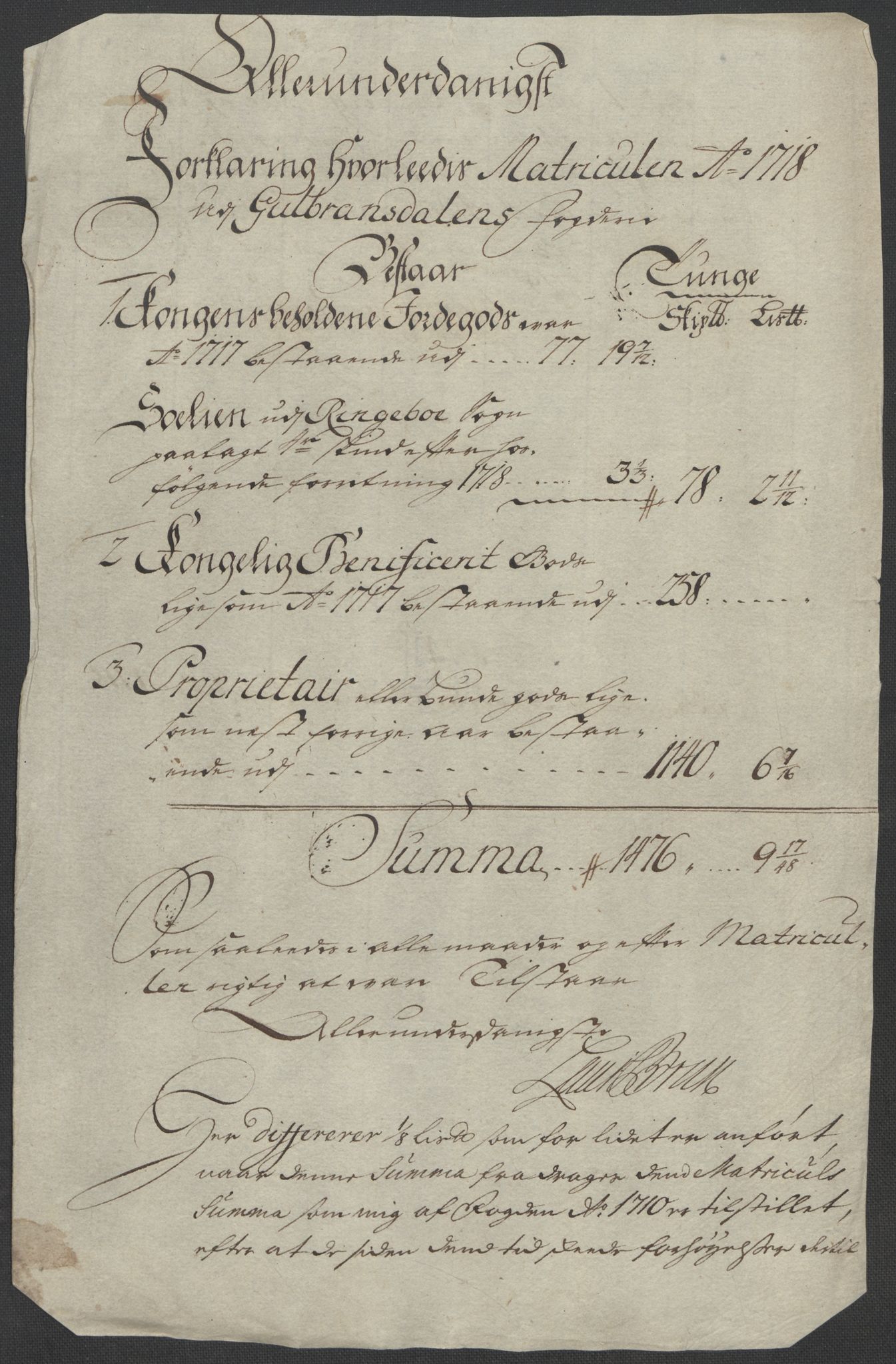 Rentekammeret inntil 1814, Reviderte regnskaper, Fogderegnskap, RA/EA-4092/R17/L1188: Fogderegnskap Gudbrandsdal, 1718, s. 10