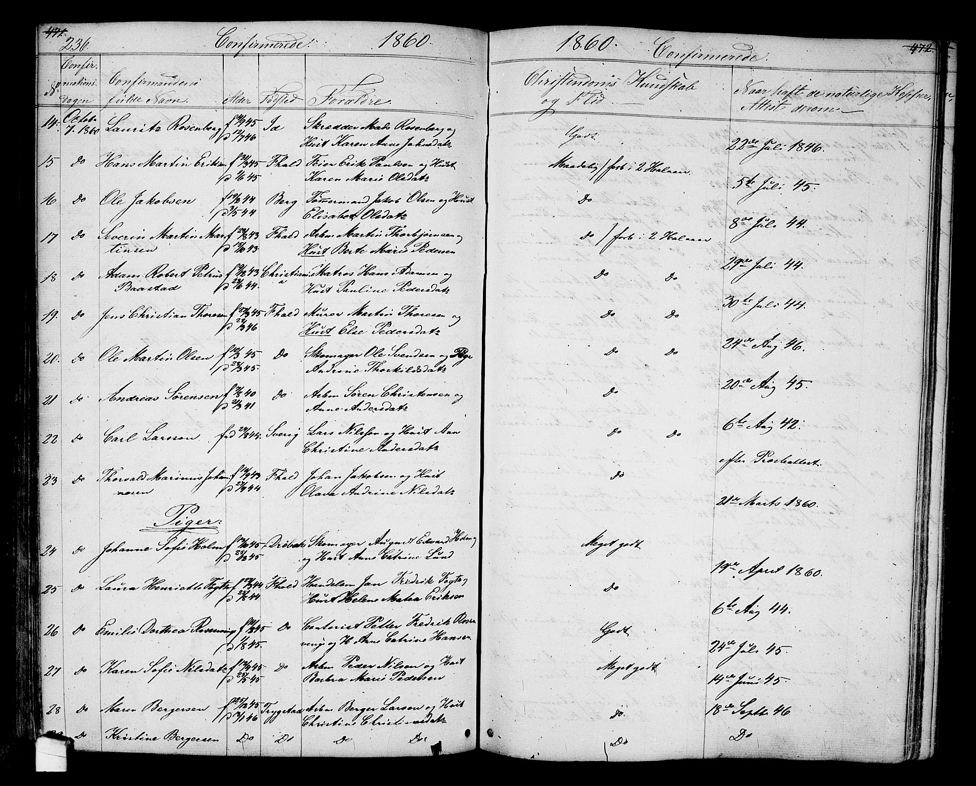 Halden prestekontor Kirkebøker, AV/SAO-A-10909/G/Ga/L0005a: Klokkerbok nr. 5A, 1855-1864, s. 236
