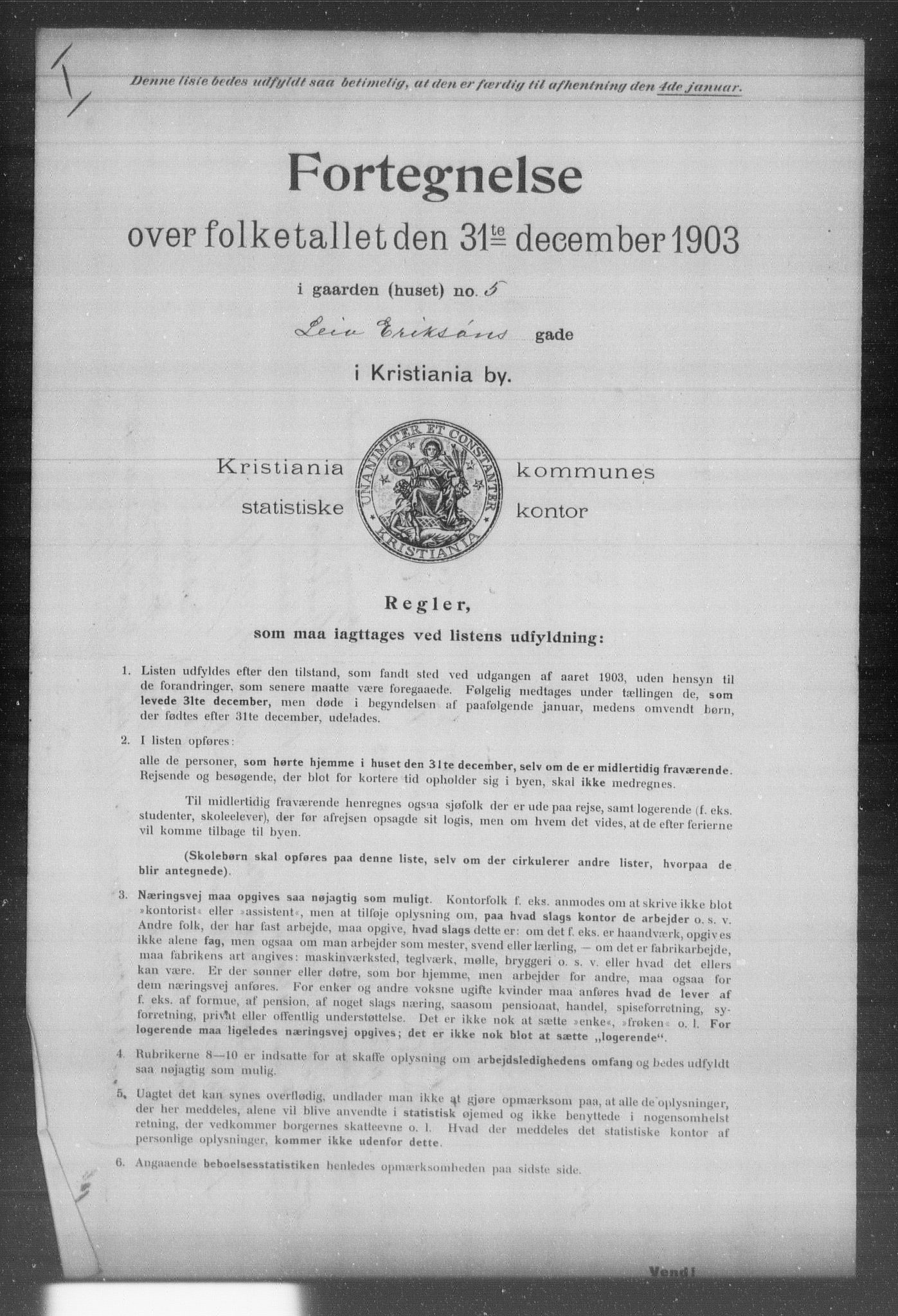 OBA, Kommunal folketelling 31.12.1903 for Kristiania kjøpstad, 1903, s. 11313