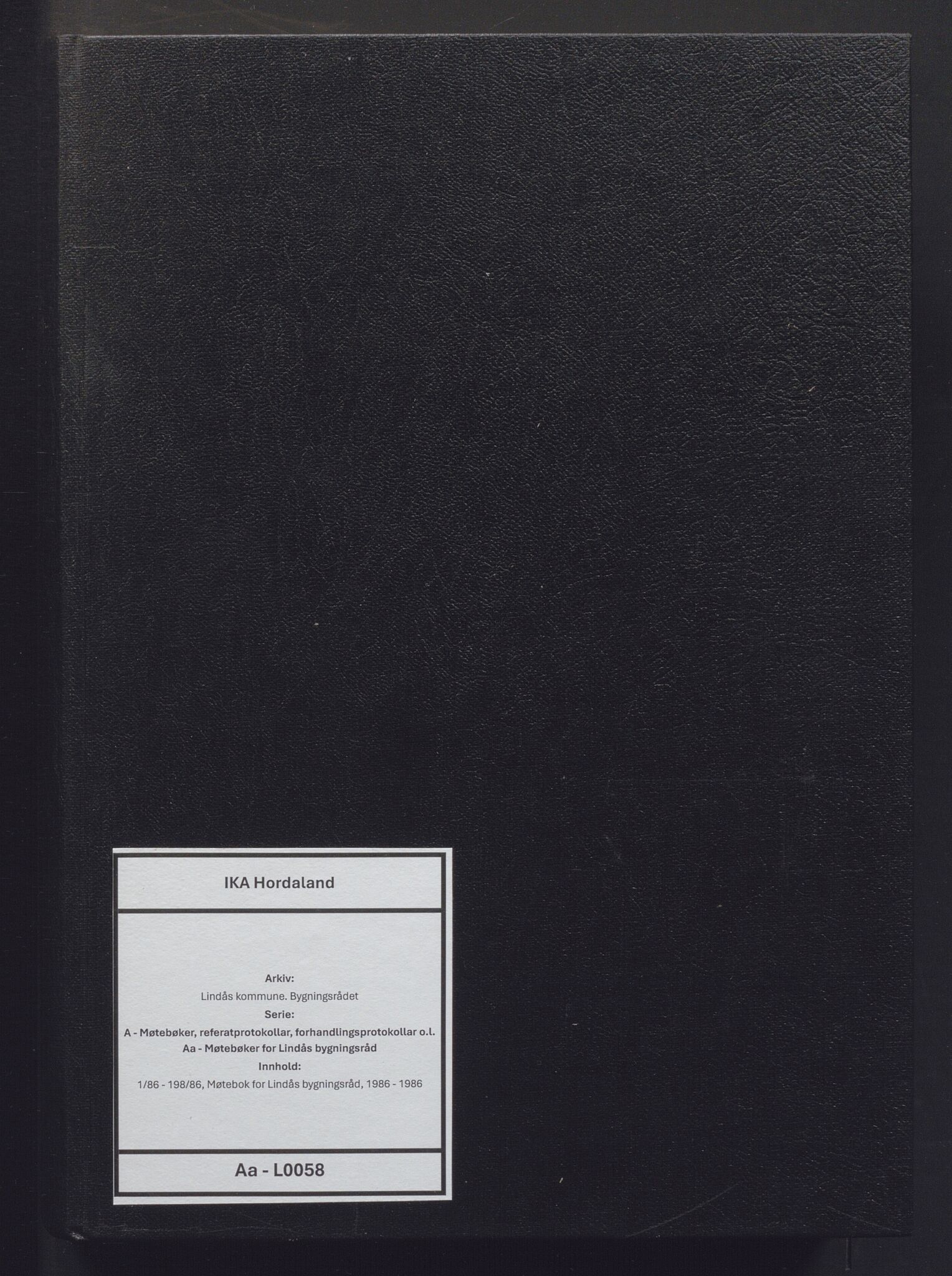 Lindås kommune. Bygningsrådet, IKAH/1263-511/A/Aa/L0058: Møtebok for Lindås bygningsråd, 1986