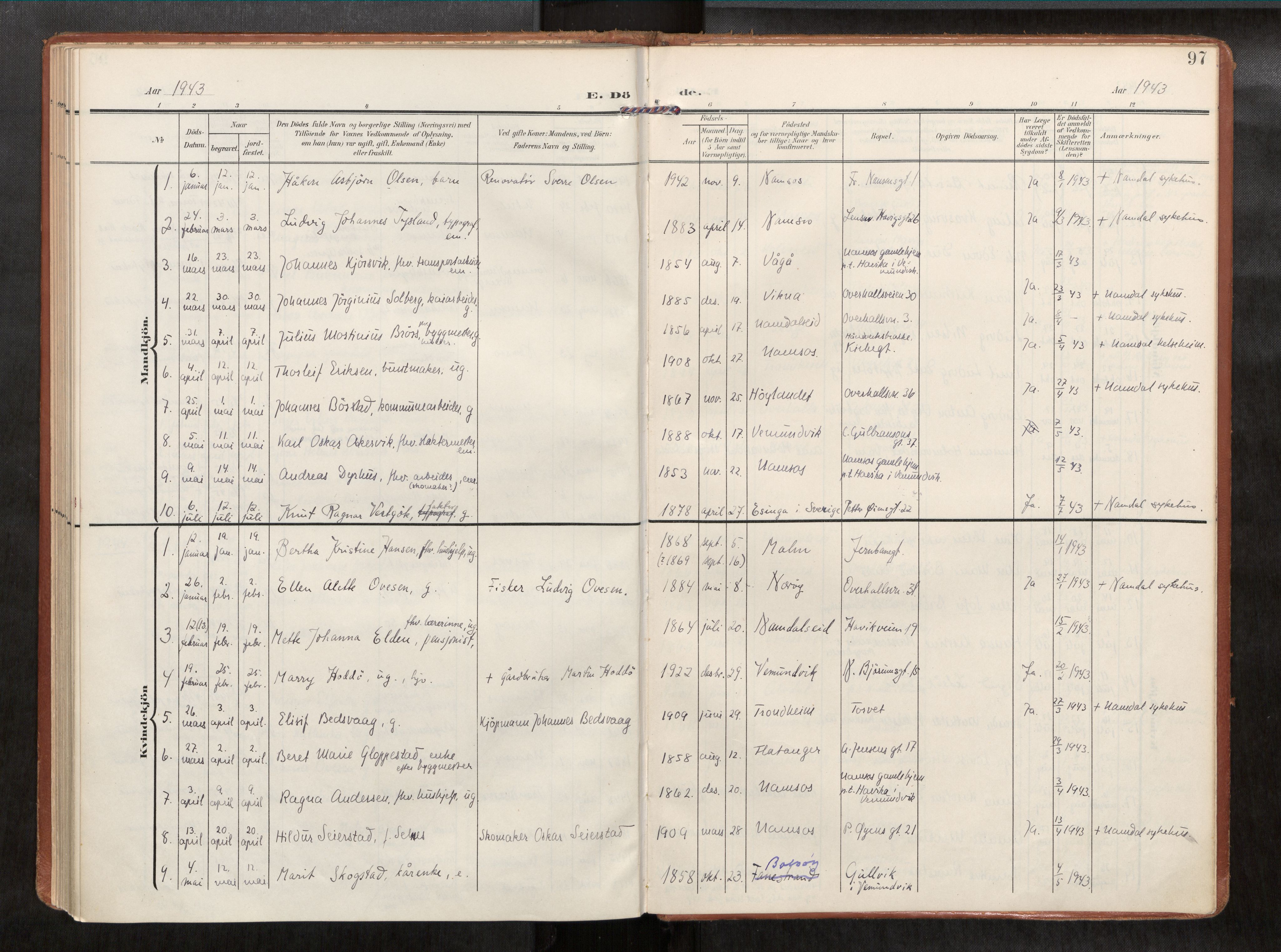 Ministerialprotokoller, klokkerbøker og fødselsregistre - Nord-Trøndelag, AV/SAT-A-1458/768/L0579b: Ministerialbok nr. 768A15, 1908-1945, s. 97