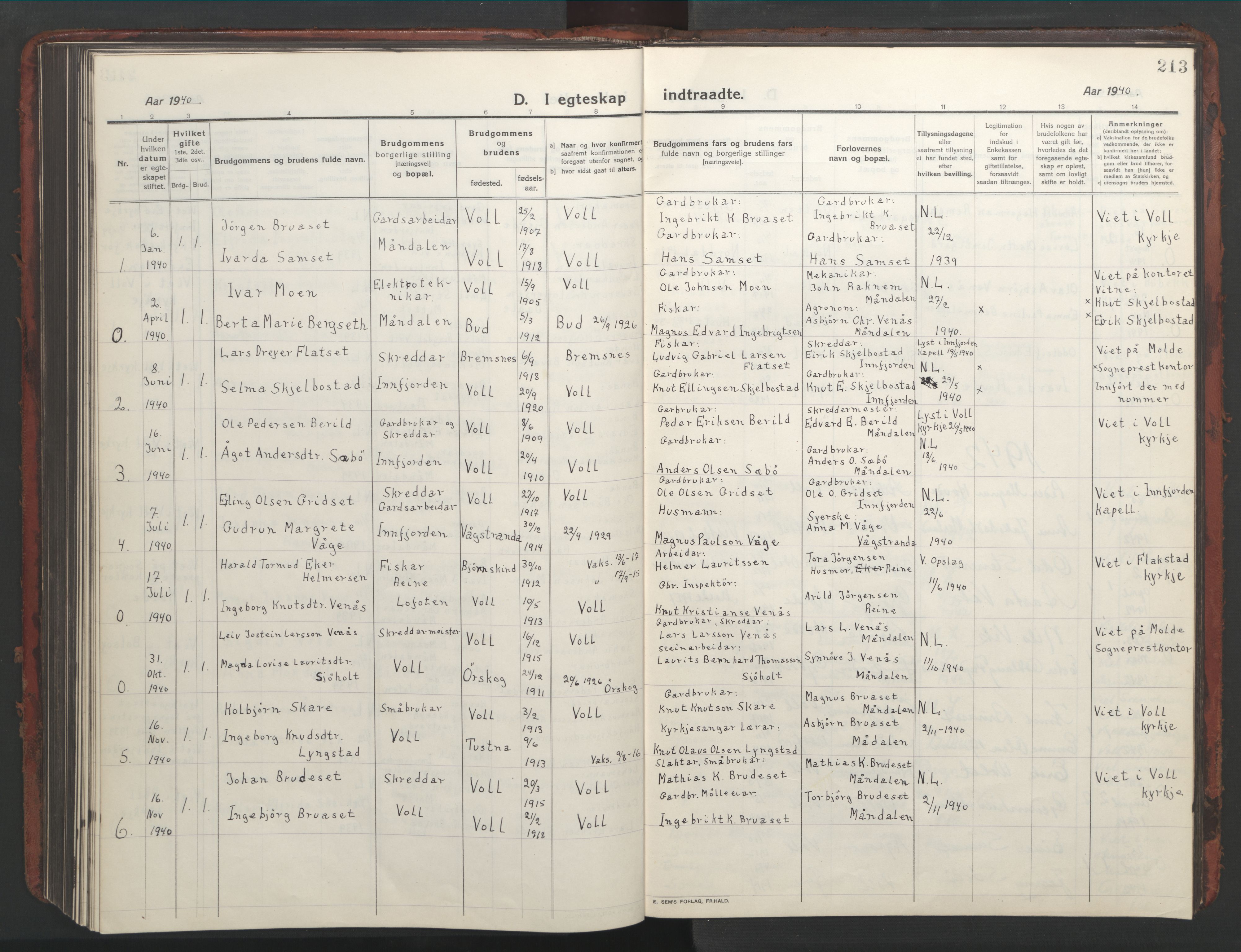 Ministerialprotokoller, klokkerbøker og fødselsregistre - Møre og Romsdal, AV/SAT-A-1454/543/L0565: Klokkerbok nr. 543C03, 1916-1955, s. 213