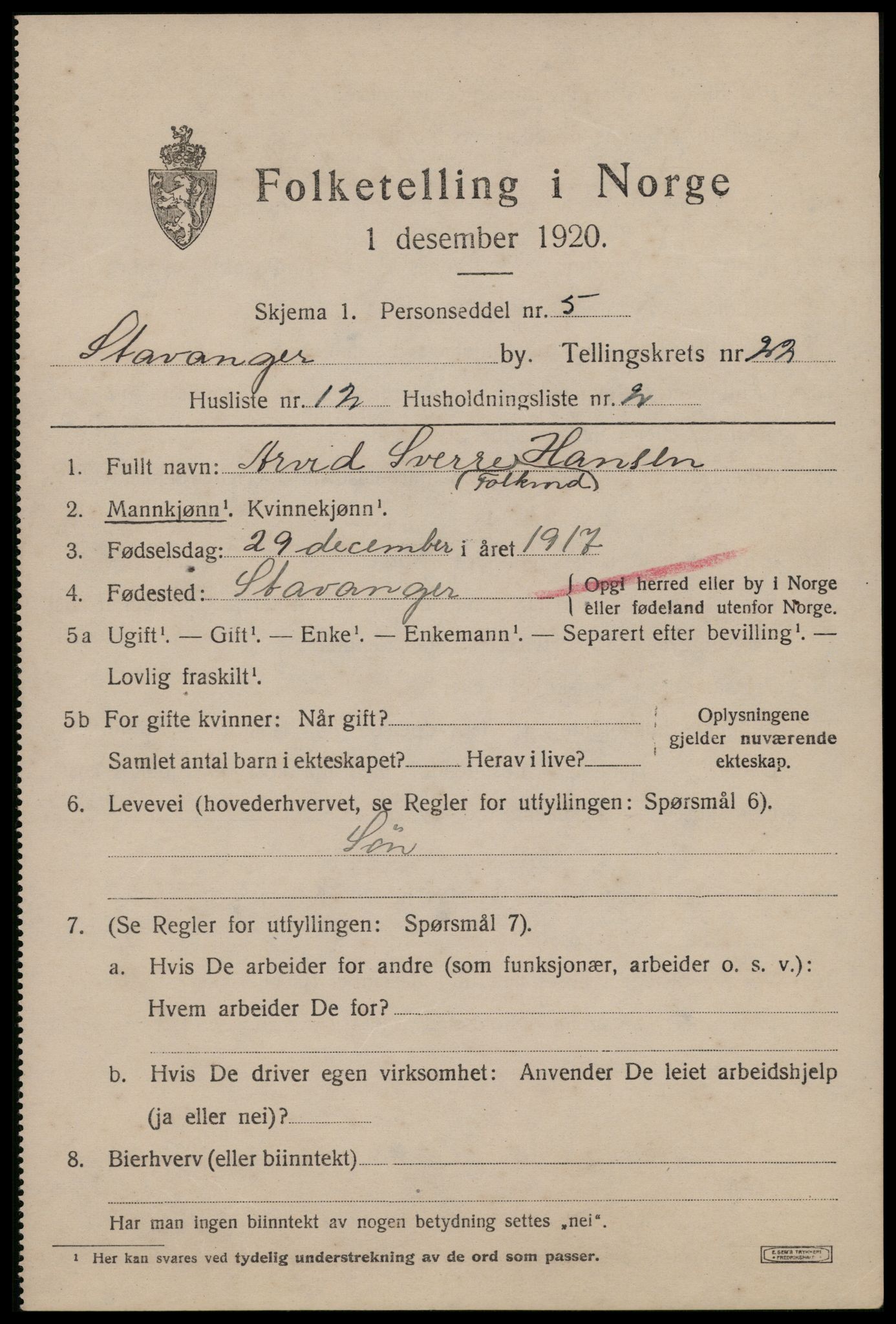 SAST, Folketelling 1920 for 1103 Stavanger kjøpstad, 1920, s. 73866