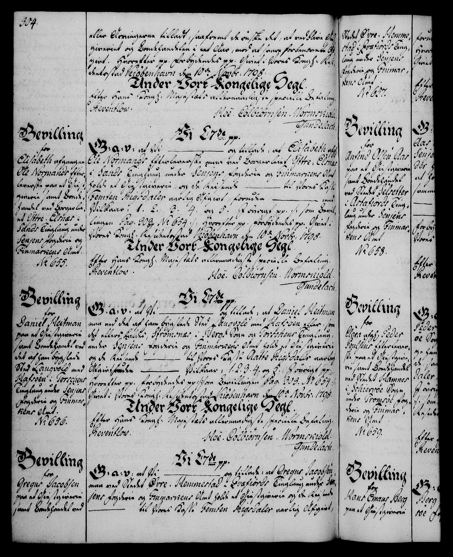 Rentekammeret, Kammerkanselliet, AV/RA-EA-3111/G/Gg/Gga/L0016: Norsk ekspedisjonsprotokoll med register (merket RK 53.16), 1794-1800, s. 304